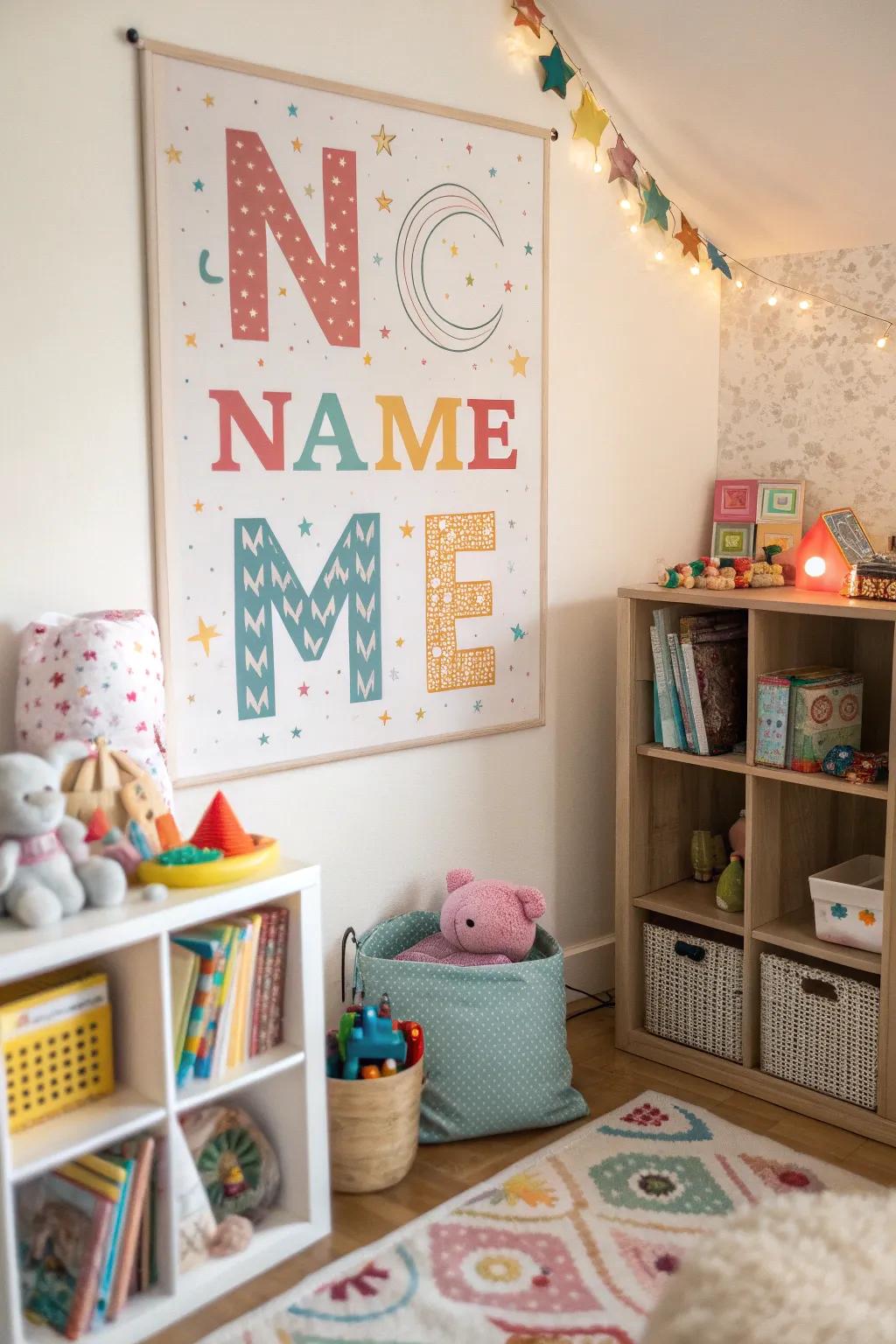 A customized name poster introduces a personal element to any child's room.