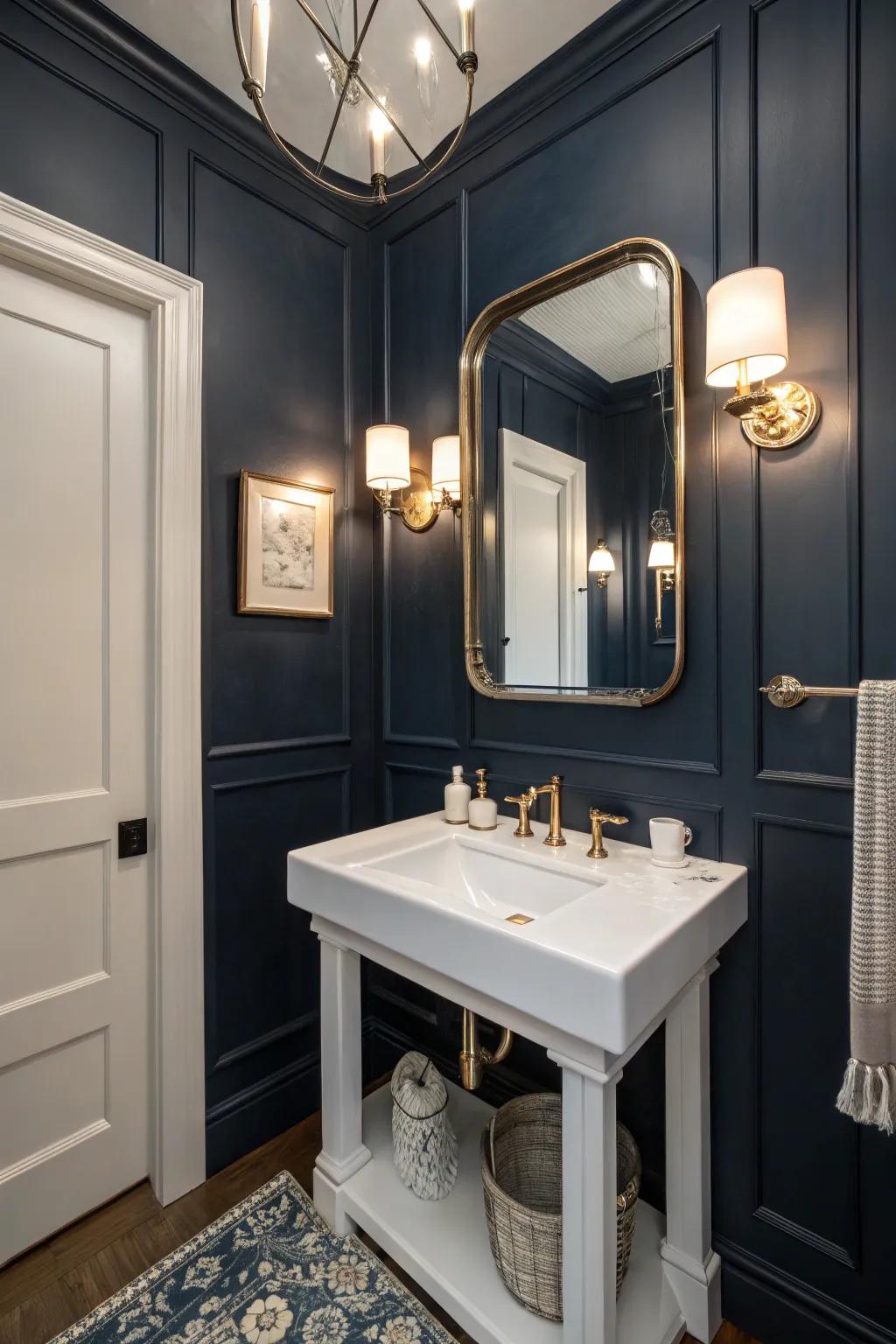 A striking navy backdrop brings a sense of theater and refinement.