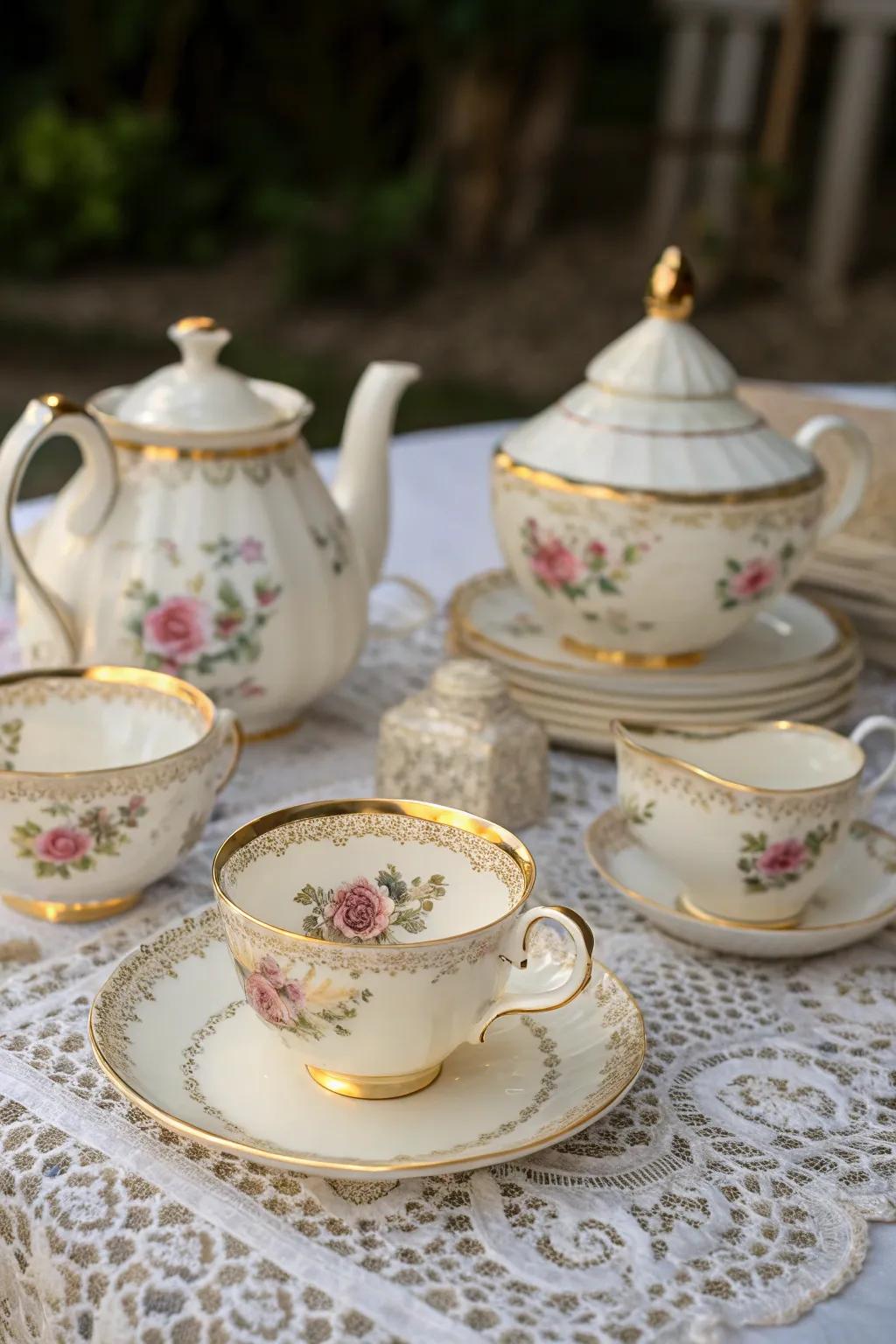 A delightful vintage tea set ready for a royal tea party.