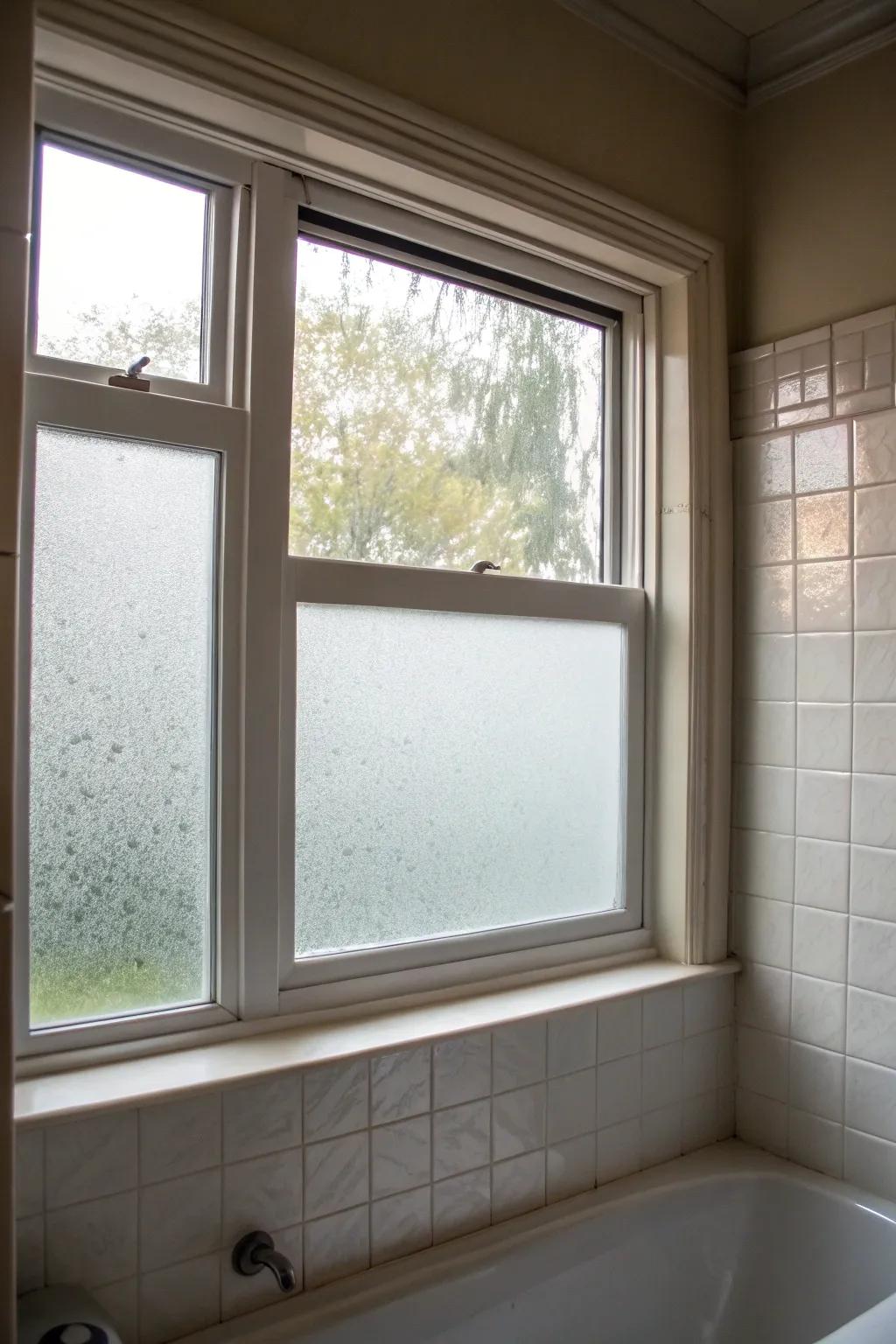 Translucent window wraps beautifully enhance privacy in bathrooms.