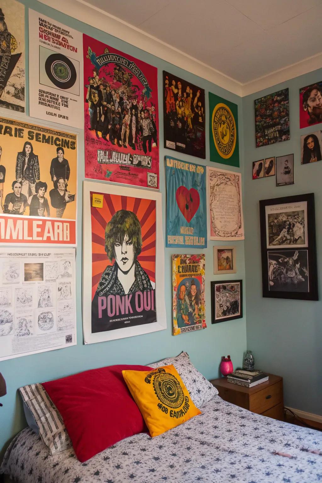 Cultivate a lively atmosphere with an exciting collage of punk band posters and artwork.