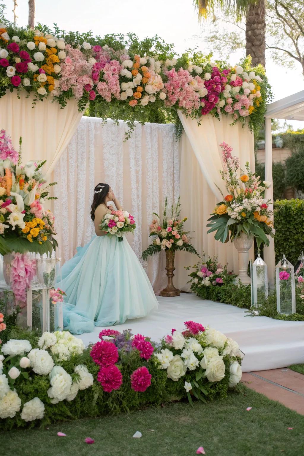 A floral backdrop magically transforms any venue into an enchanting garden.