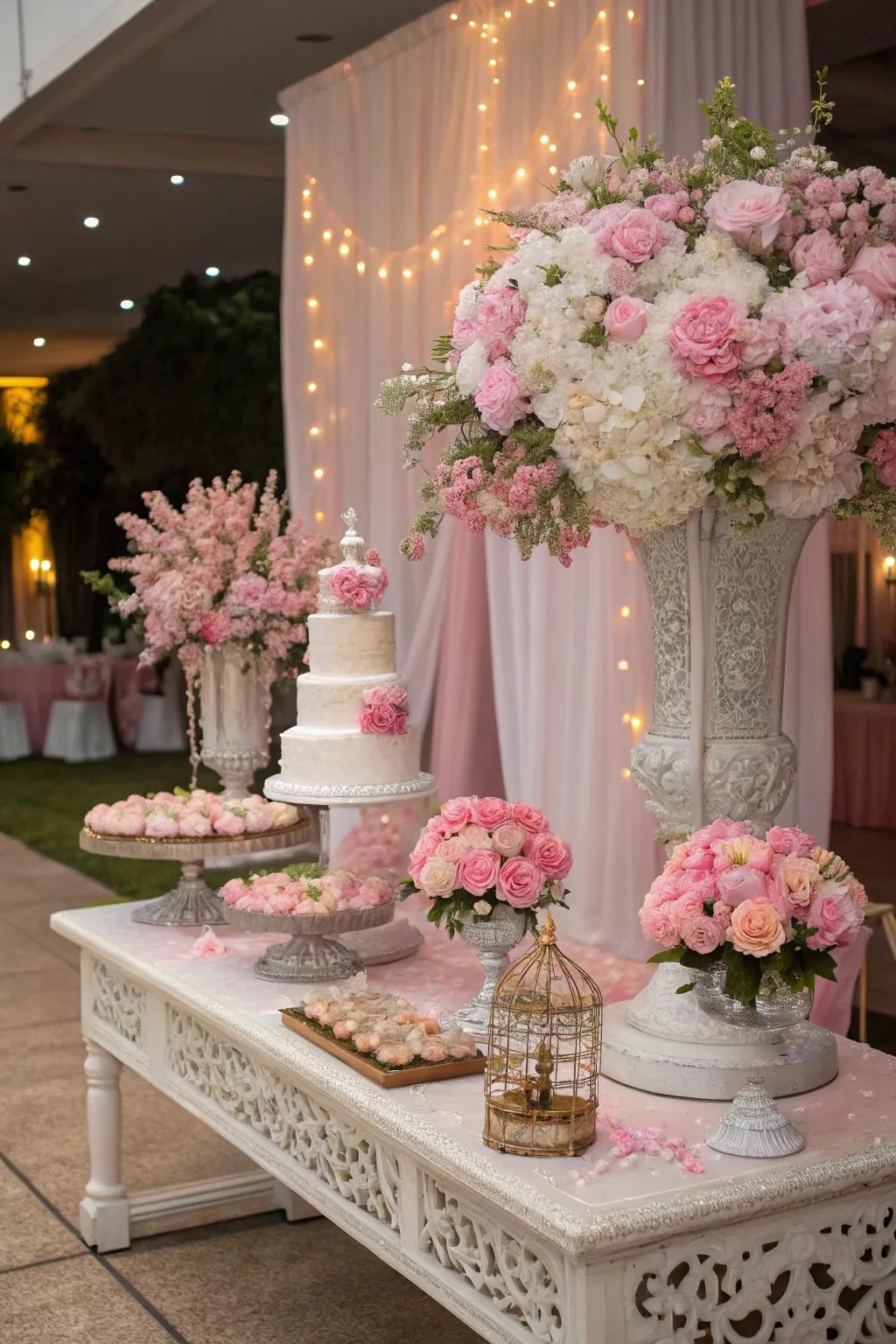 Beautiful floral arrangements set the stage for an enchanting celebration.