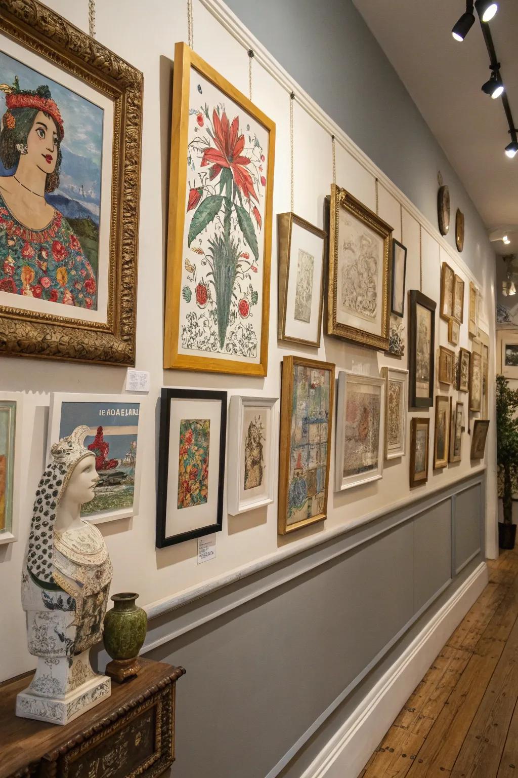 A playful picture display showcasing diverse artworks.