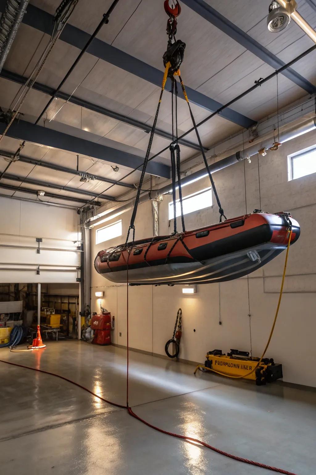 Ceiling stowage keeps your aqua vessel secure and your area uncluttered.