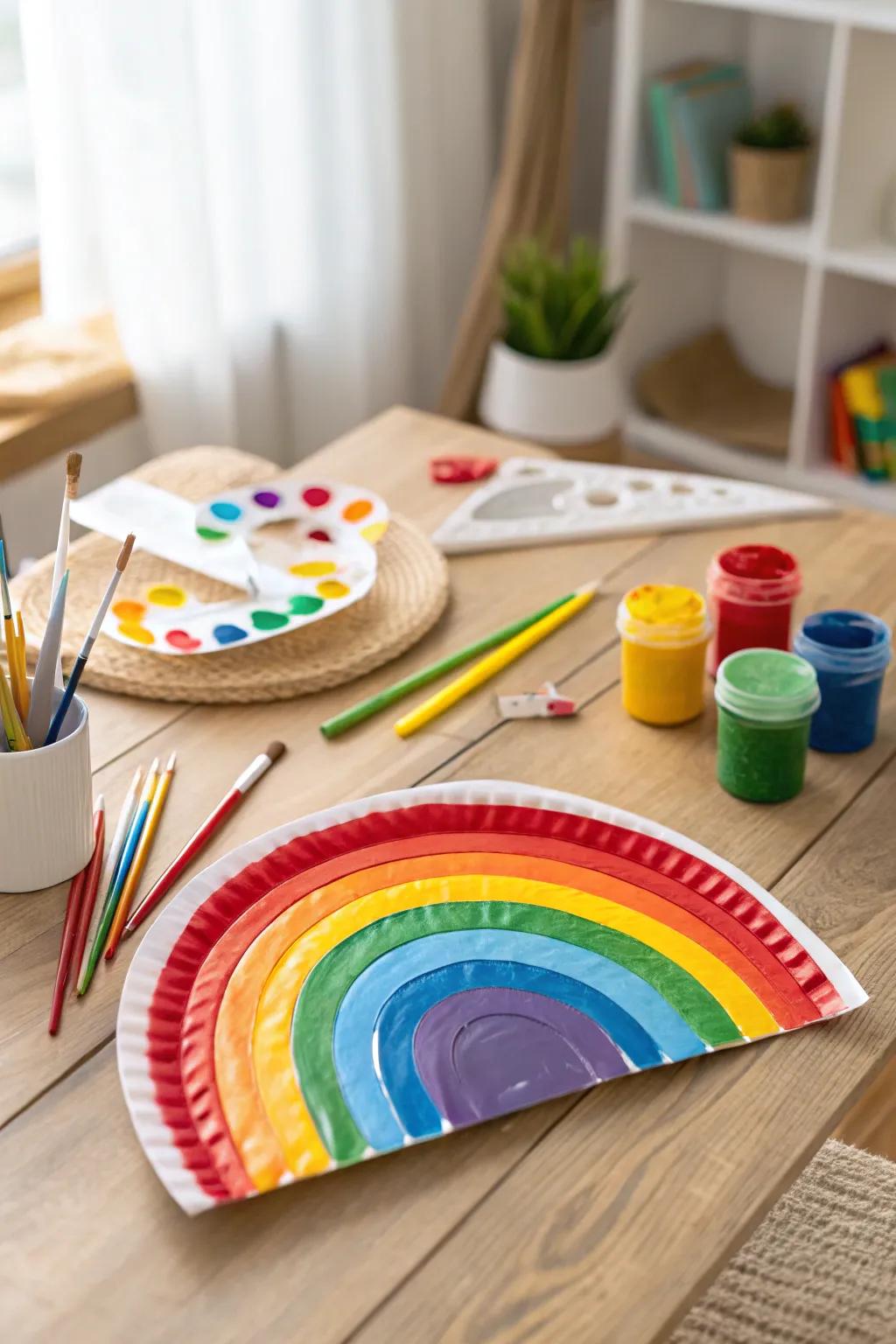 A vibrant paper disc converted into a rainbow arc.