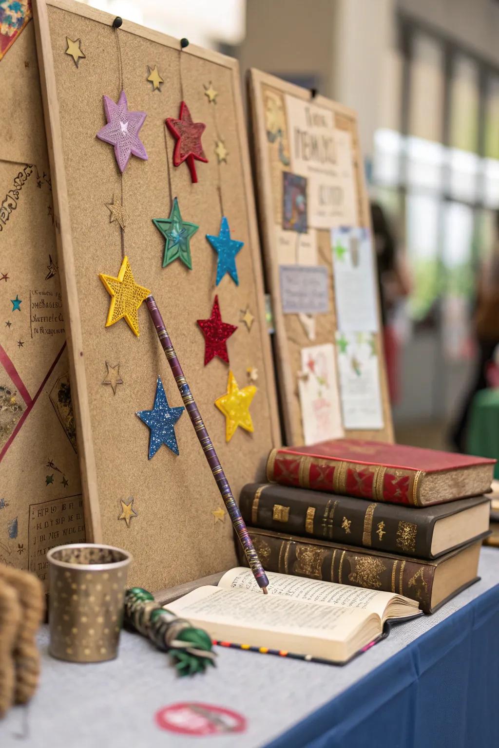 An alluring reading bulletin board that inspires young minds to explore enchanting narratives.