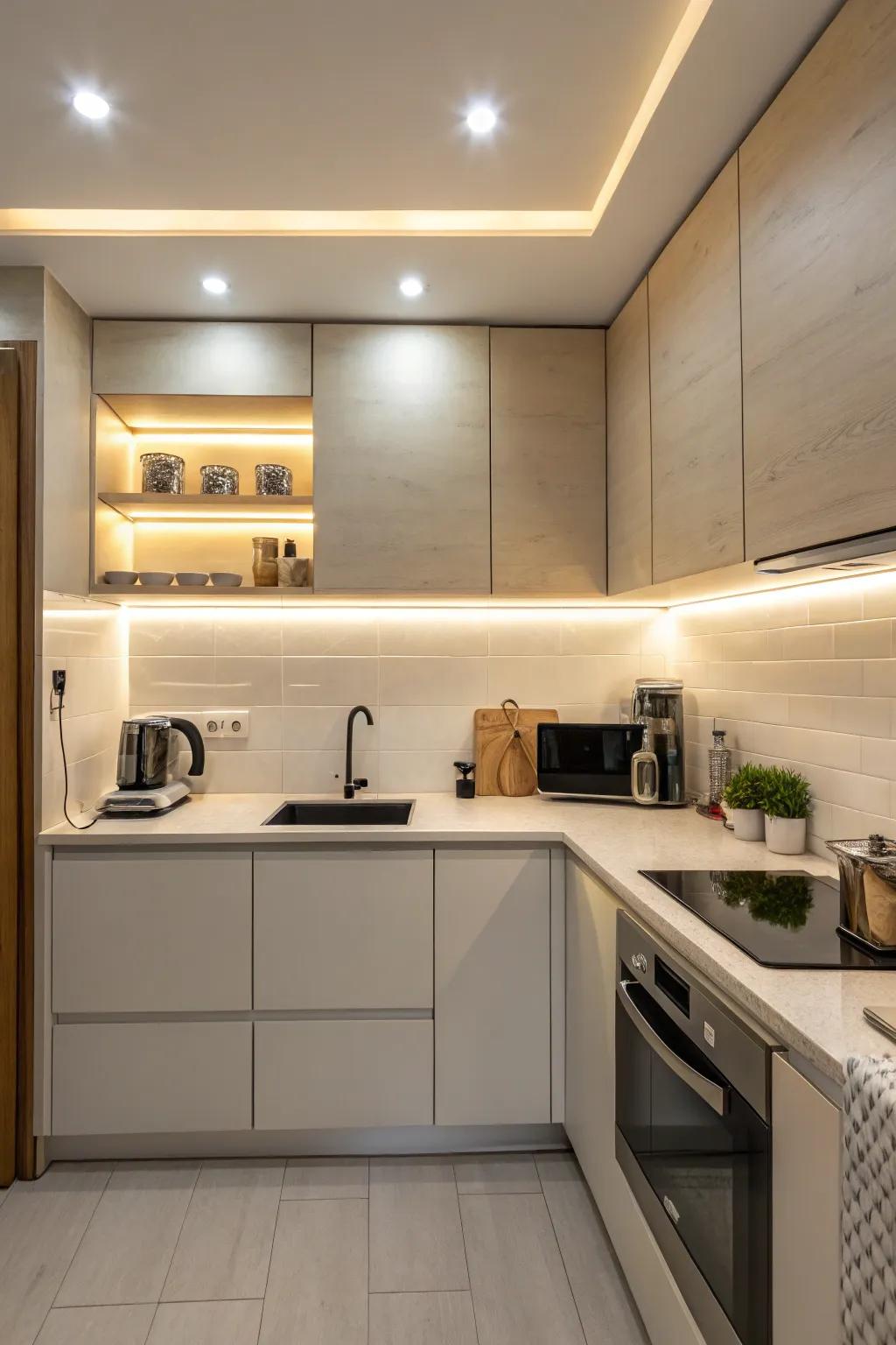 Under-cabinet lights brighten your workspace.