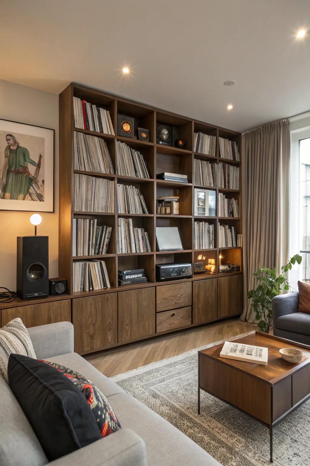 Bookshelves offer a practical and decorative way to keep your records.