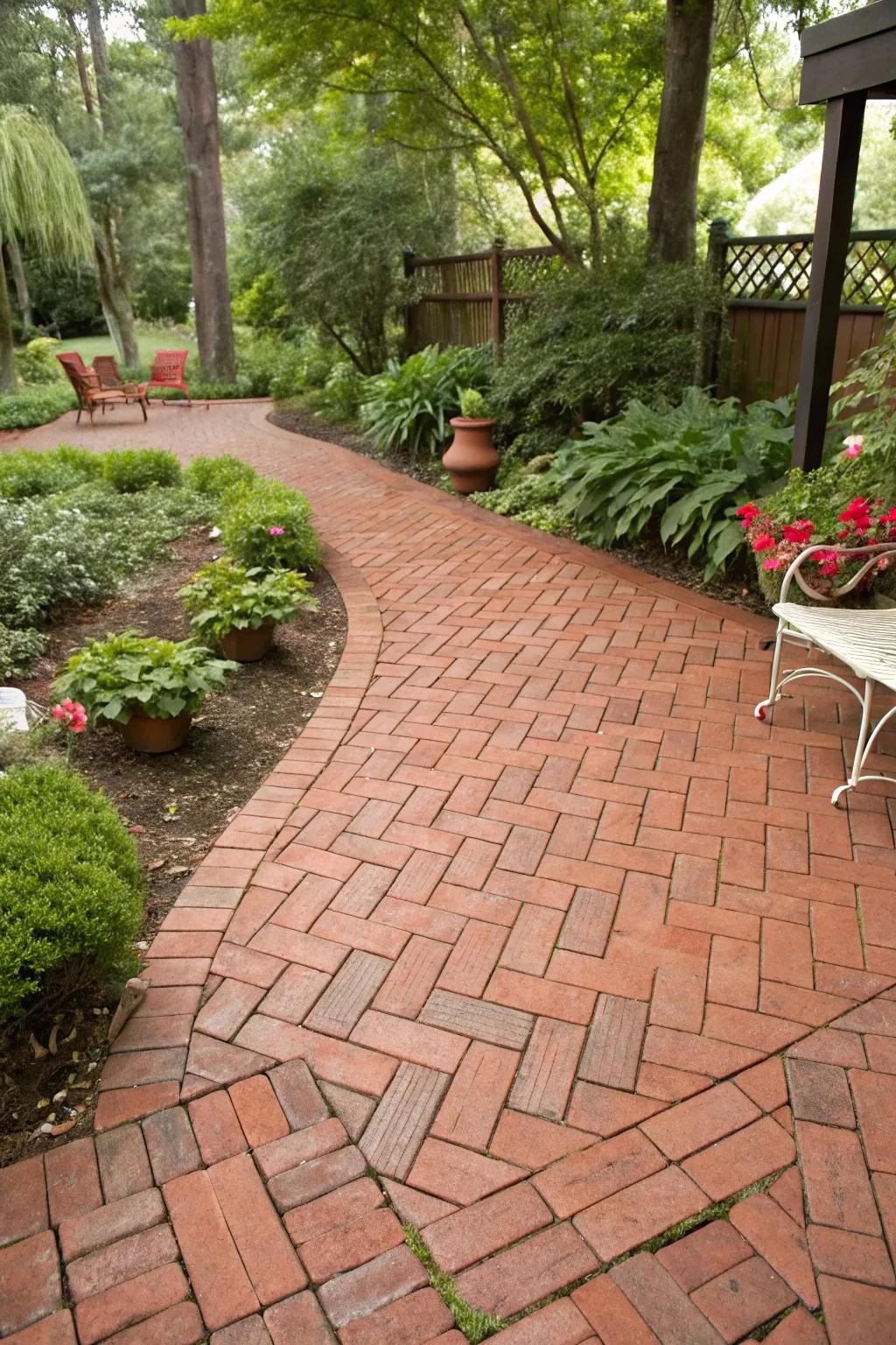 The timeless herringbone design infuses your patio with enduring sophistication.