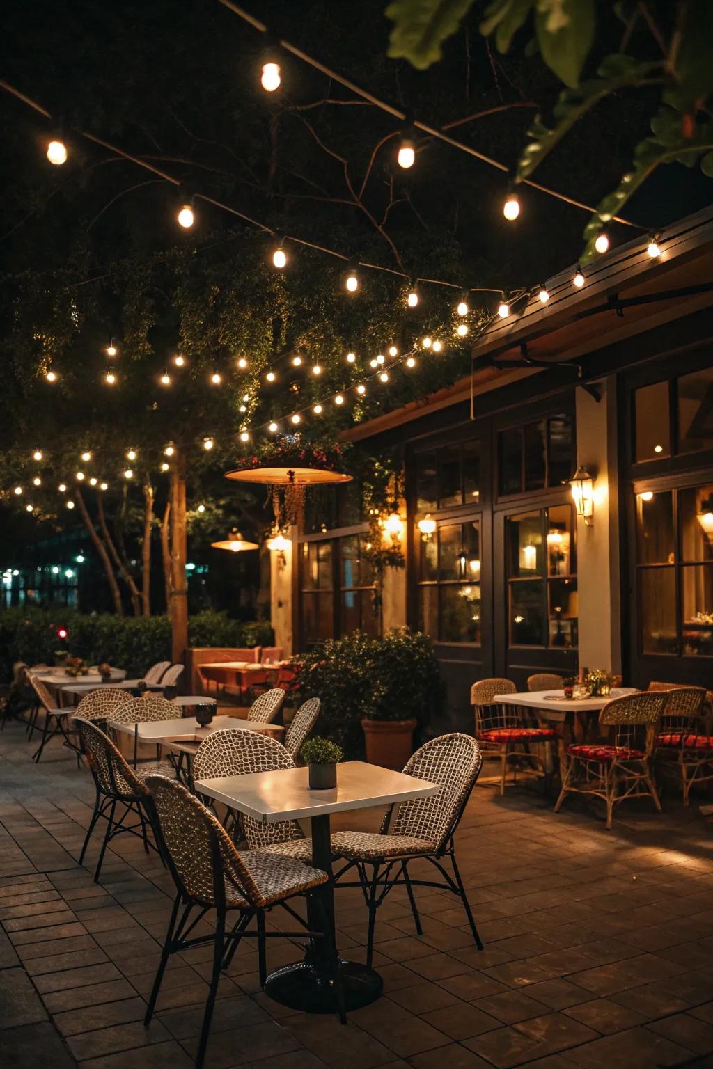 Festoon lights contribute timeless appeal to every courtyard arrangement.
