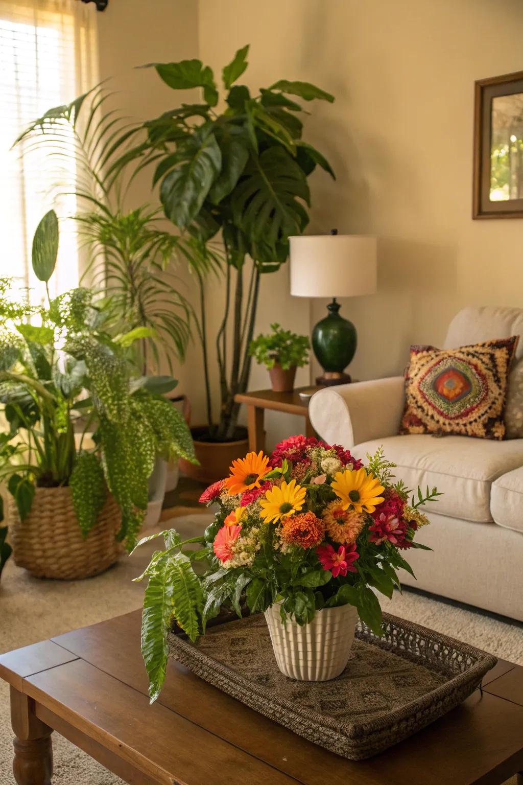 Lush greenery and colorful flowers can completely transform a space.
