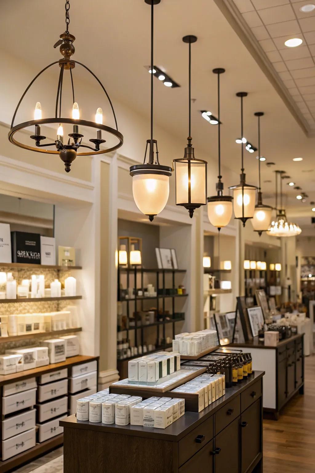Ambient lighting enhances the appeal of product showcases and provides a comforting shopping setting.