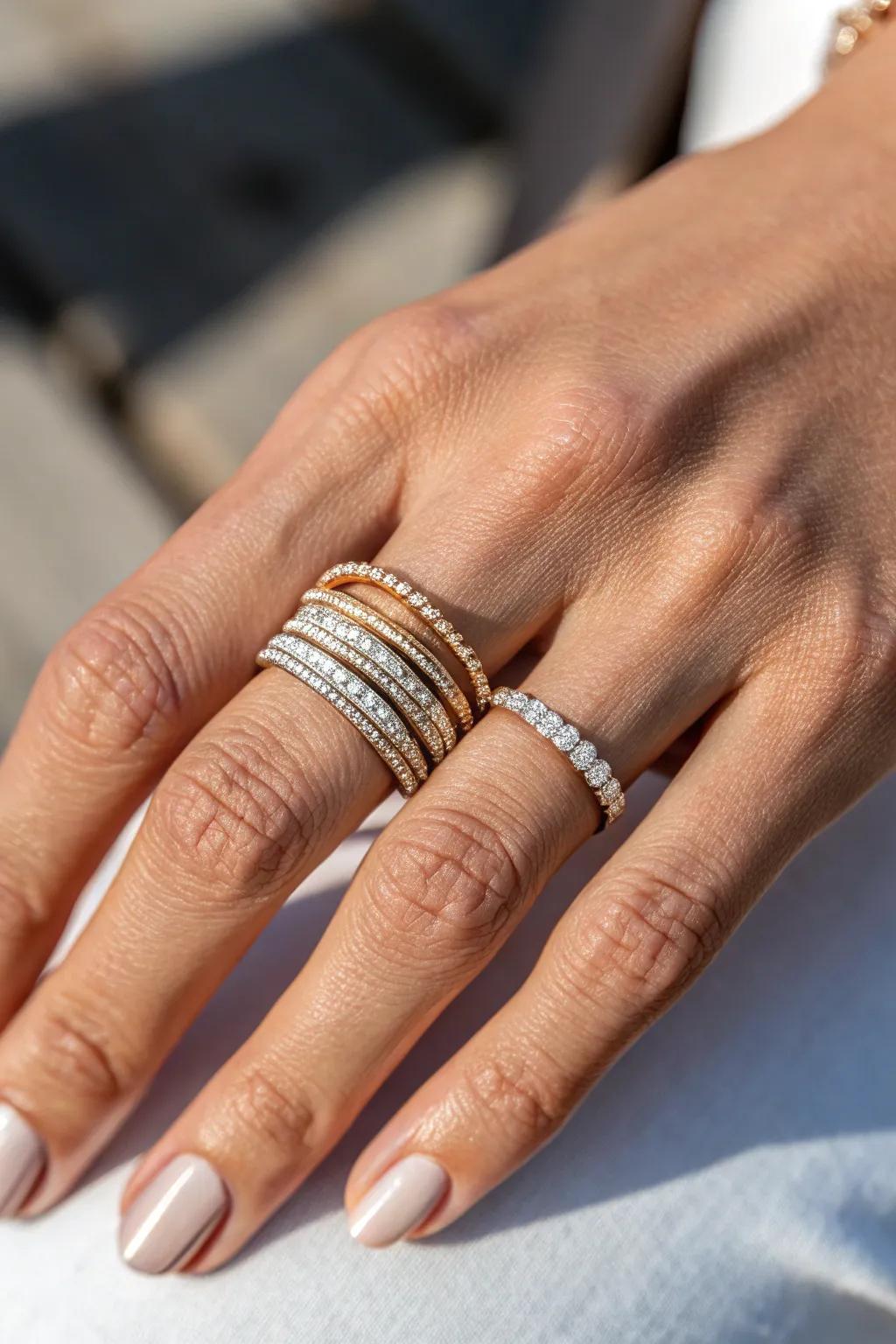 Classy Stacked Ornaments on a Finger