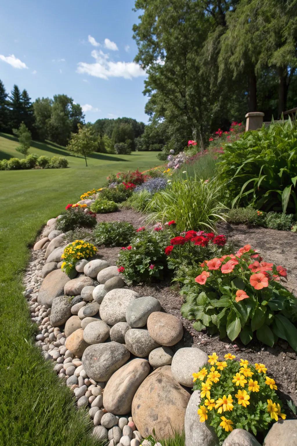 Craft defined and graceful garden borders with smooth pebbles.