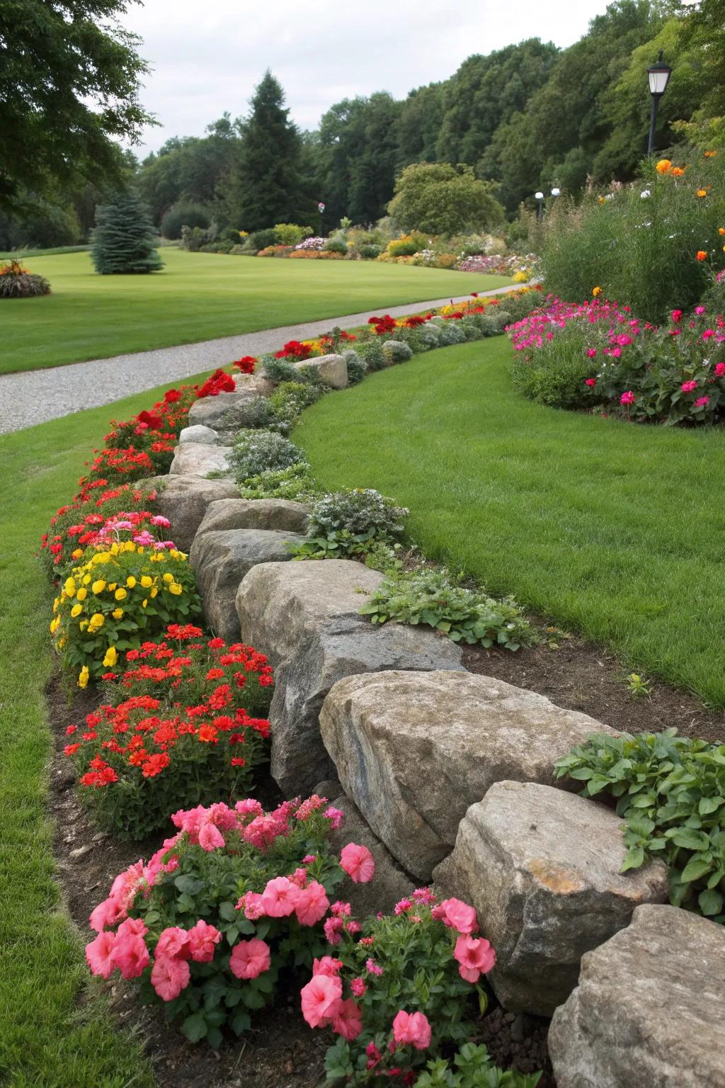 Enhance your garden with an organic stone border.