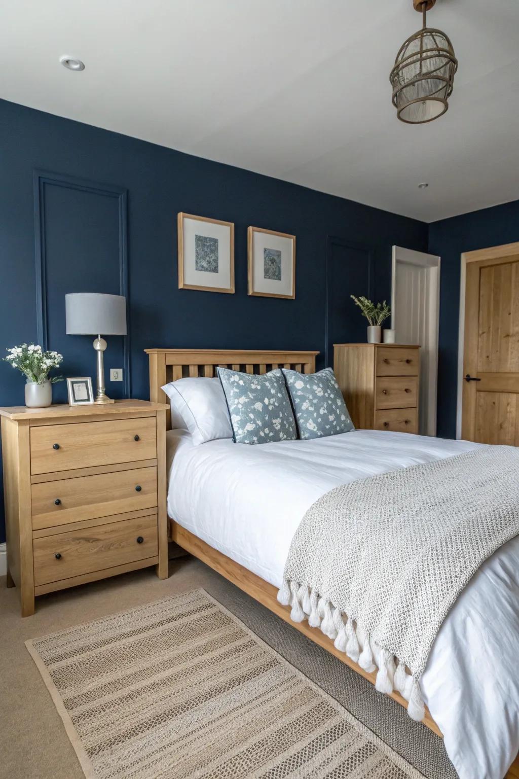 Deep sea blue walls fashion a profound, peaceful environment in any boudoir.
