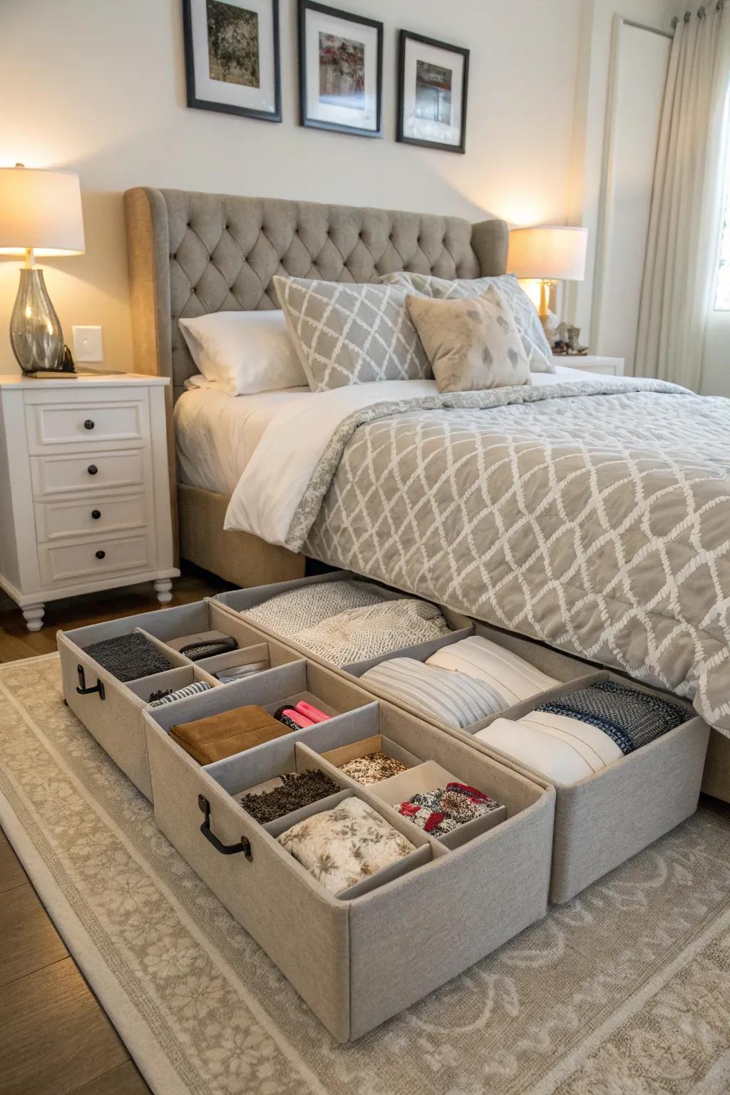 Maximize your bedroom space with clever under-bed storage solutions.