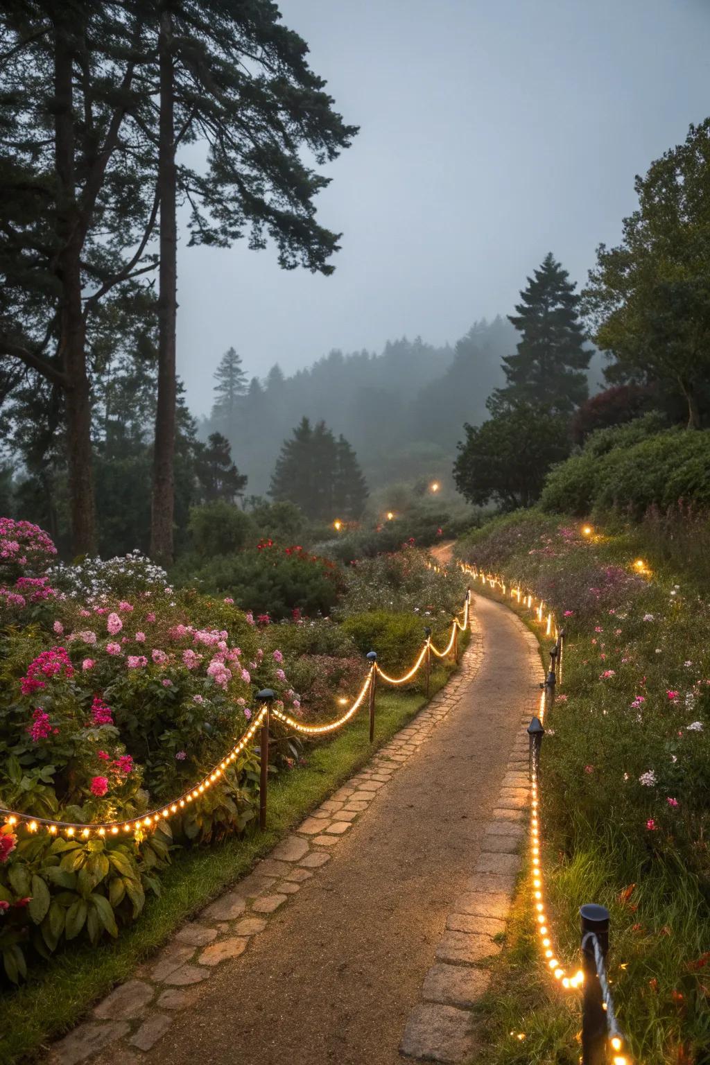 Craft an enchanted garden path with ribbon lights.
