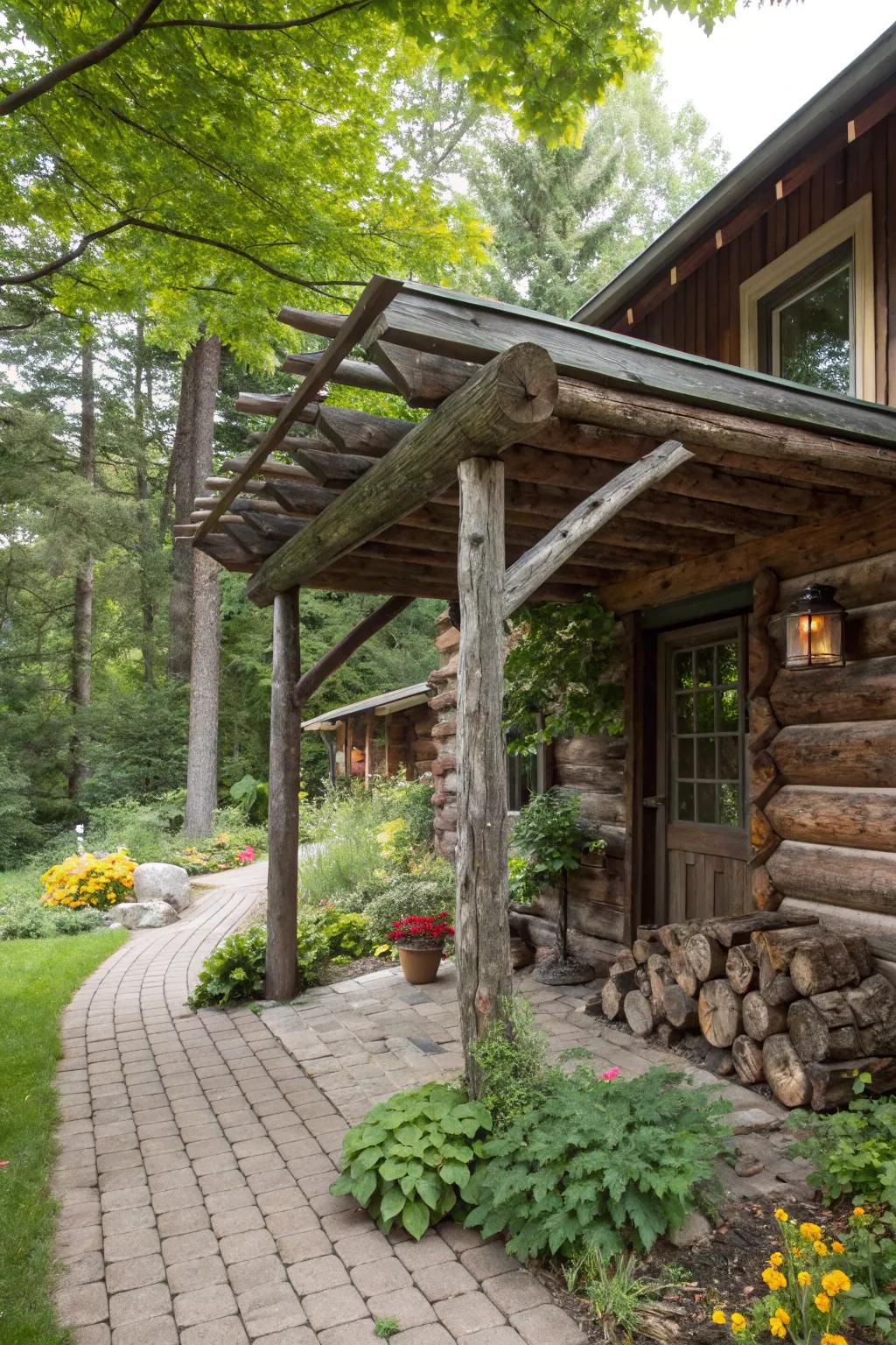 A distressed wood canopy adds warmth and old-world charm.