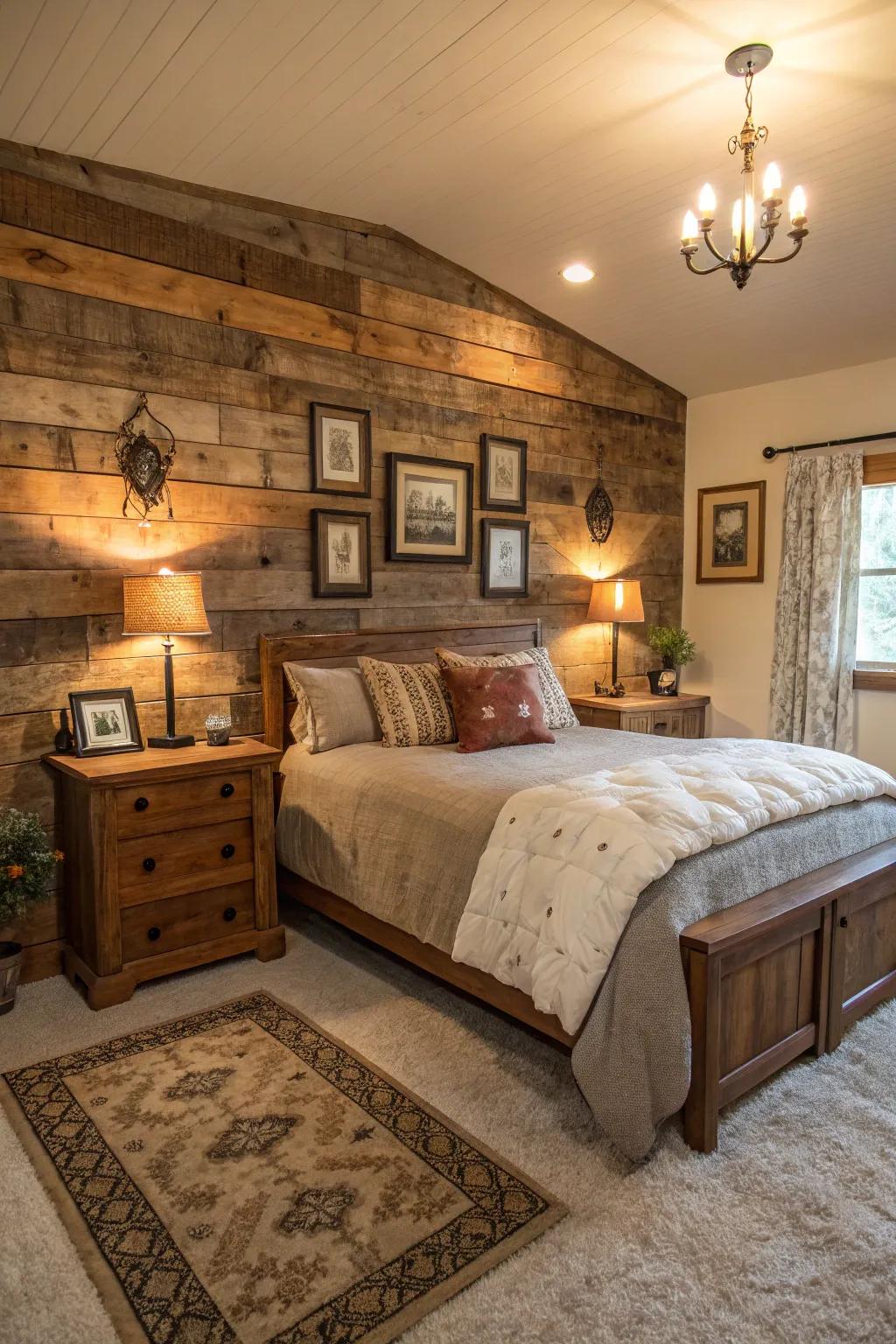 A room showcasing a remarkable weathered timber feature wall.