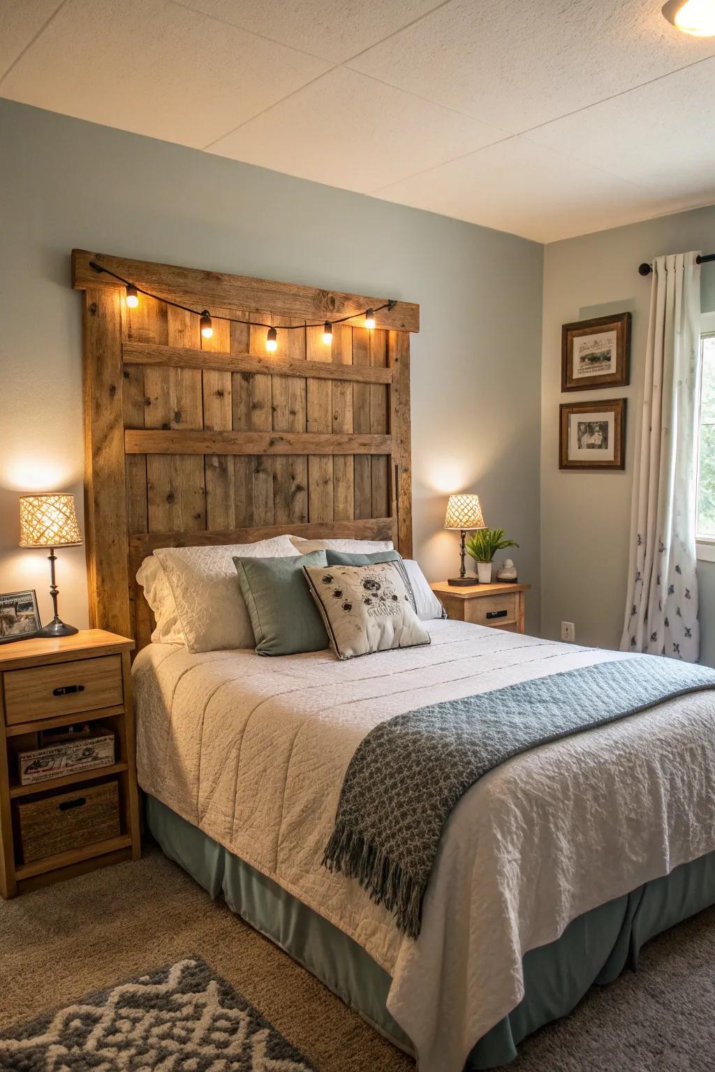 A repurposed timber bed frame brings charm and countryside appeal.