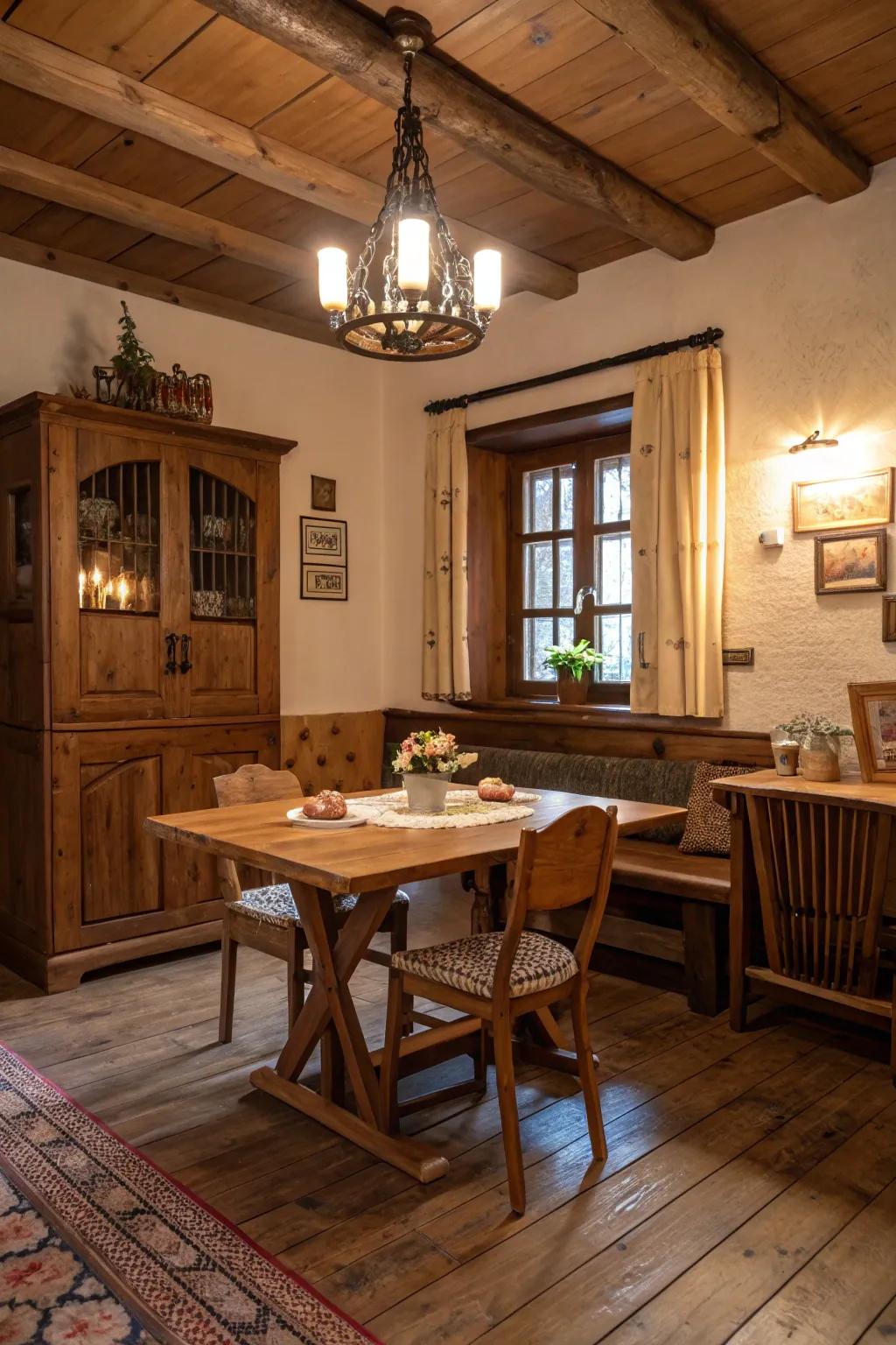 Timber furnishings introduce a natural and toasty element to country boho spaces.