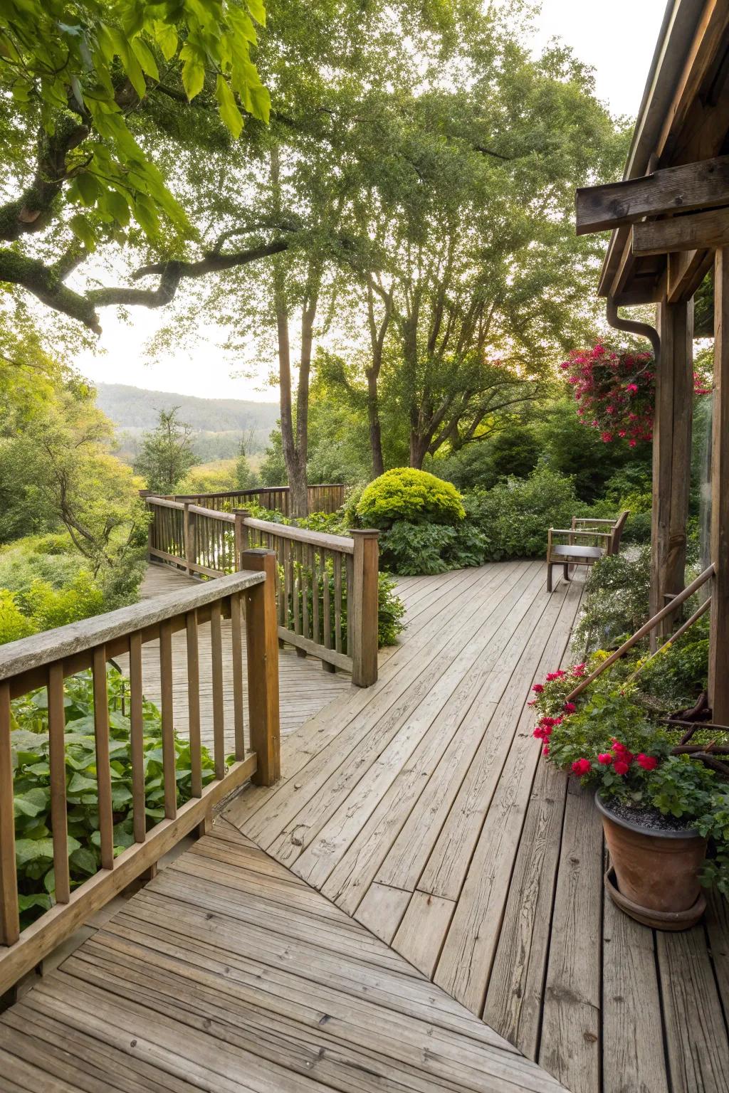 Reclaimed wood adds authentic charm to this rustic deck.