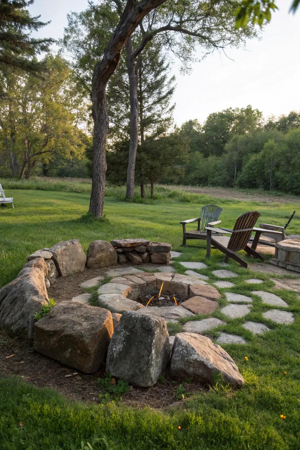 A timeless stone circle fire pit, ideal for creating cozy get-togethers.