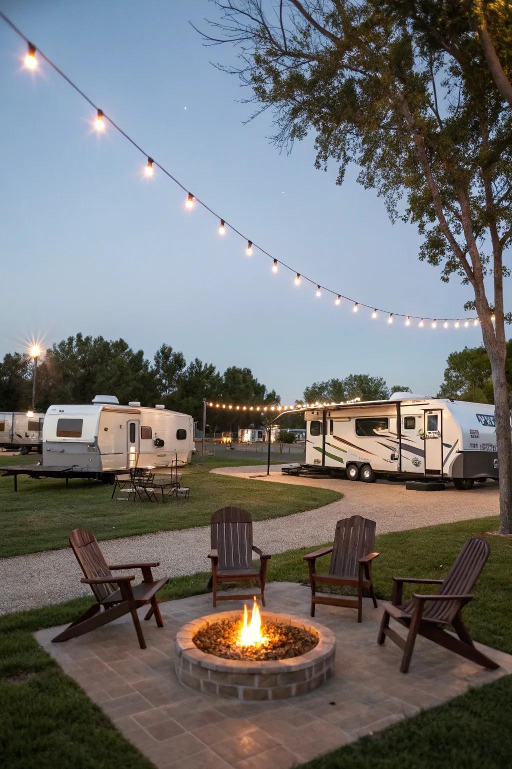 A warm, outdoor social spot perfect for nighttime chats.