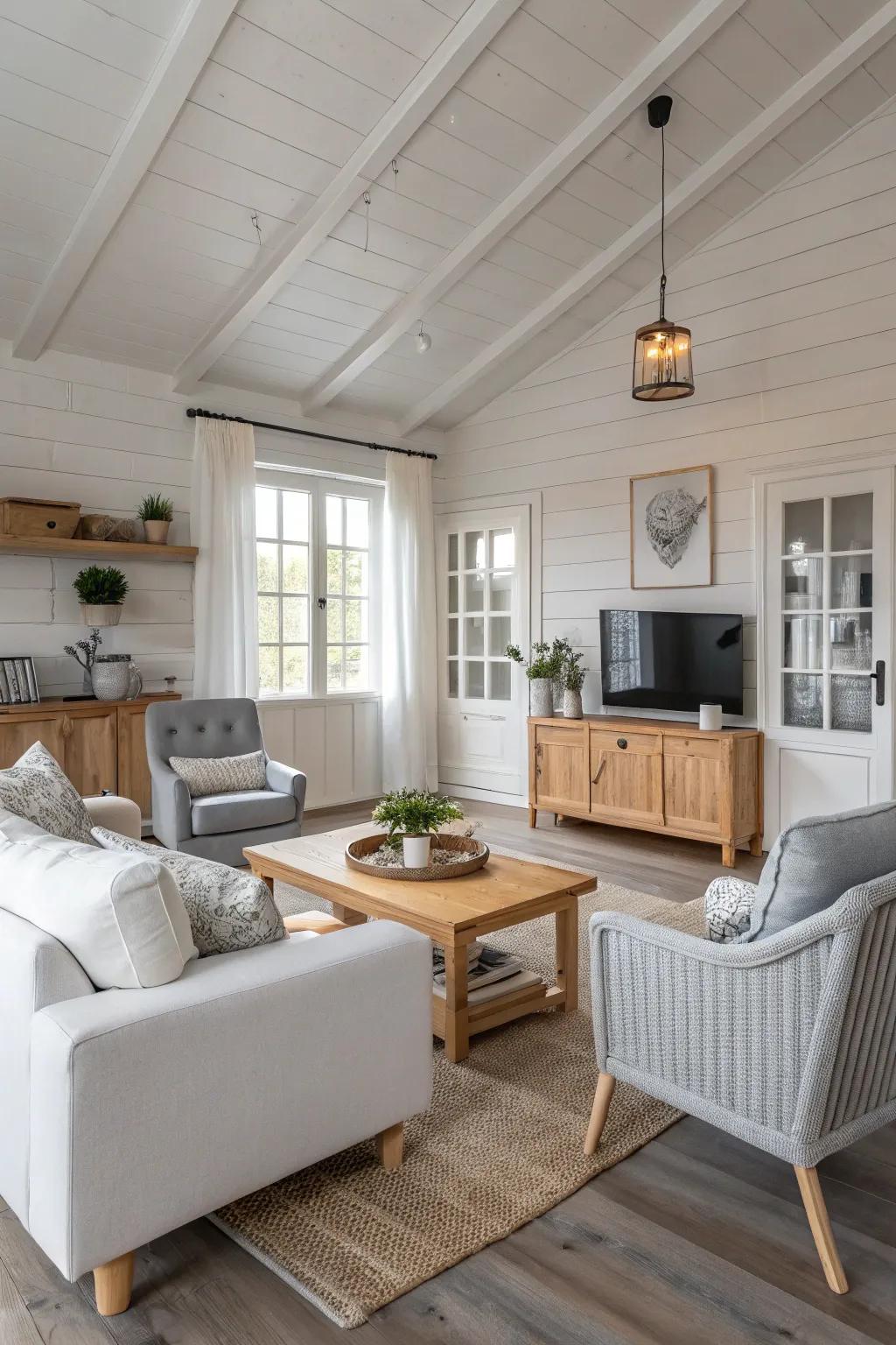 Peaceful neutral shades in a Scandinavian area.