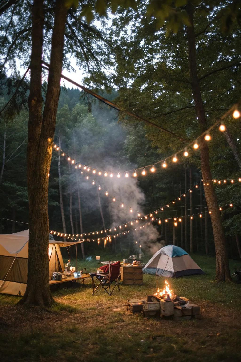 String lights can create a magical and inviting campsite.
