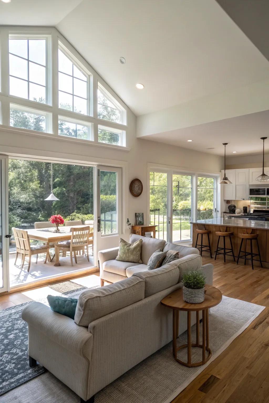 Sunshine elevates the semi-open layout, fostering a cozy and inviting ambiance.