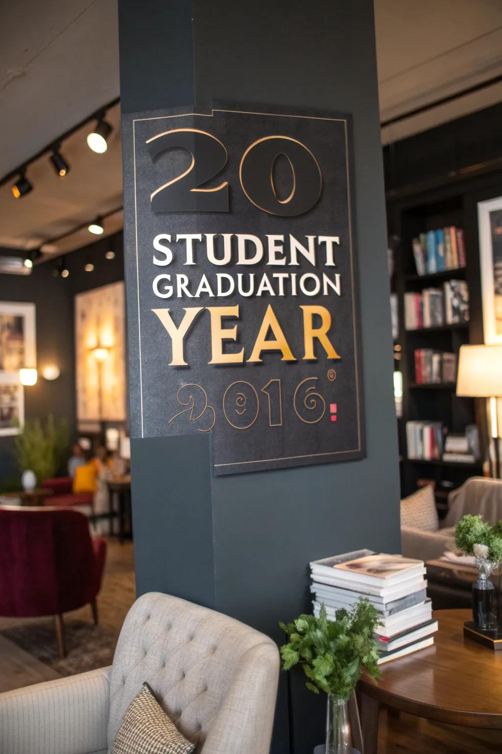 Strikingly personalized graduation poster with shimmering accents.