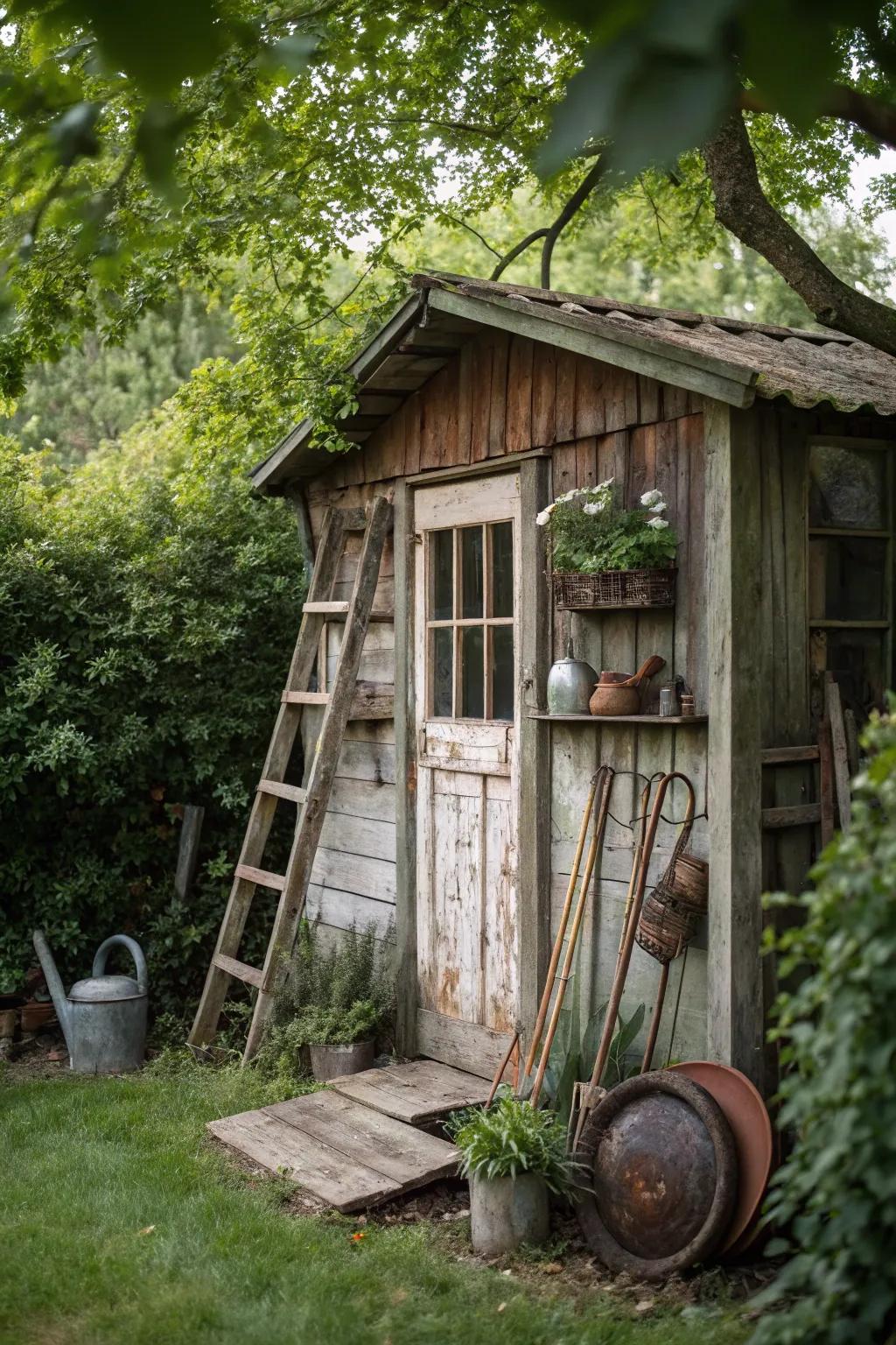 A countryside-inspired garden shed featuring classic ornamental details.
