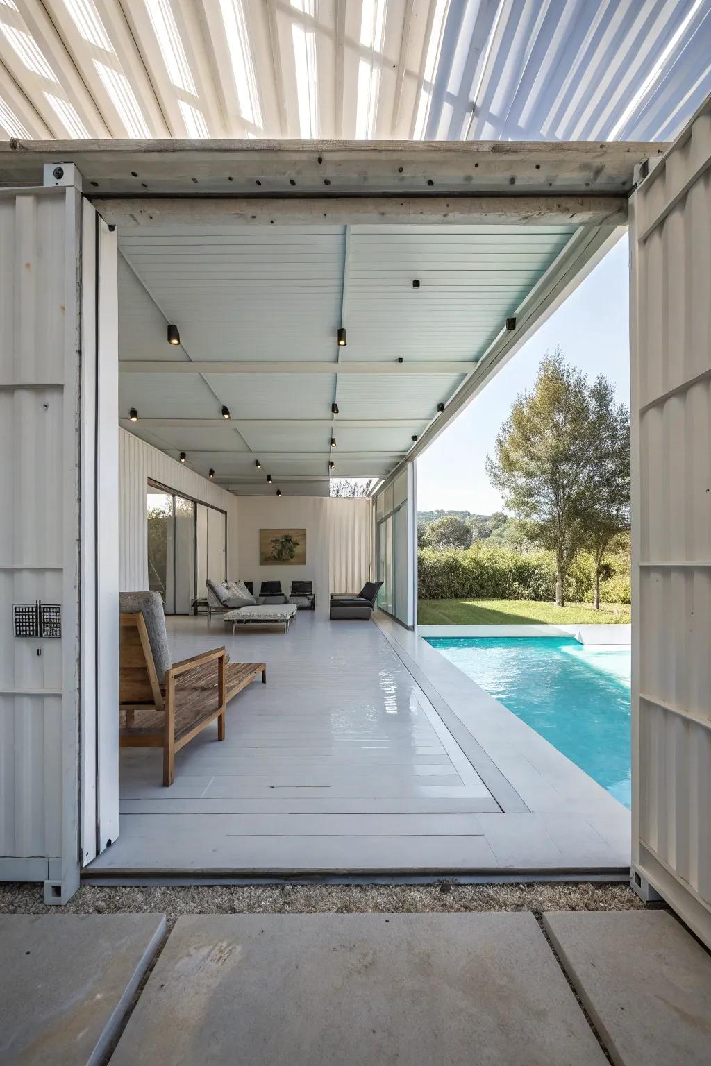 A minimalist pool house showcasing elegant design and simplicity.