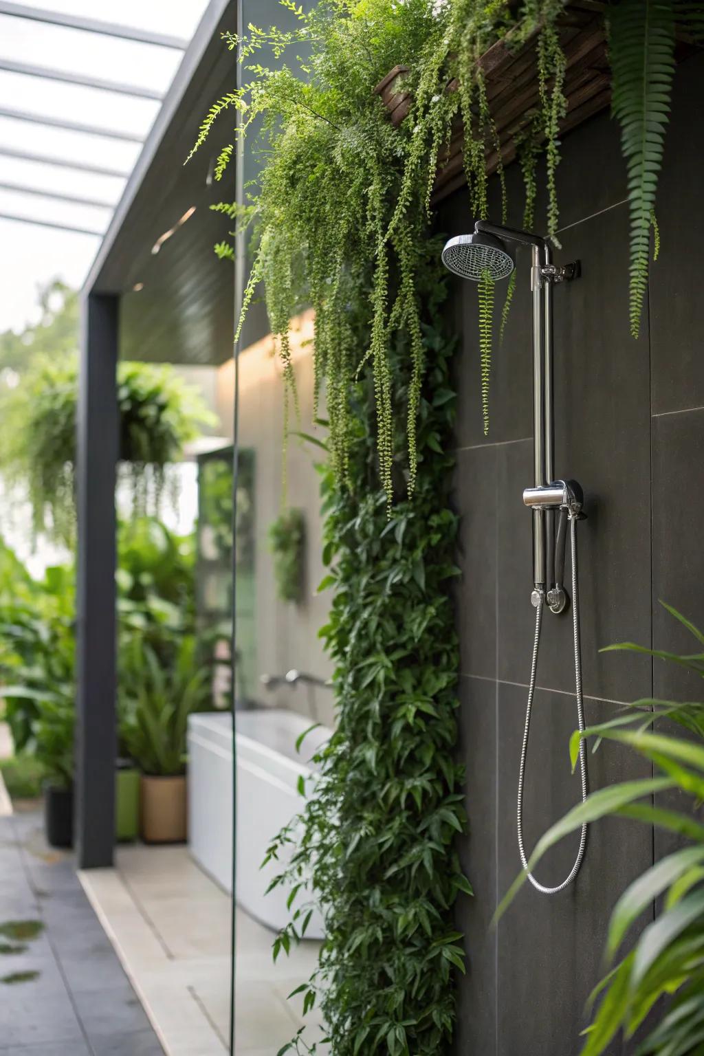 Infusing your shower with nature using green accents.