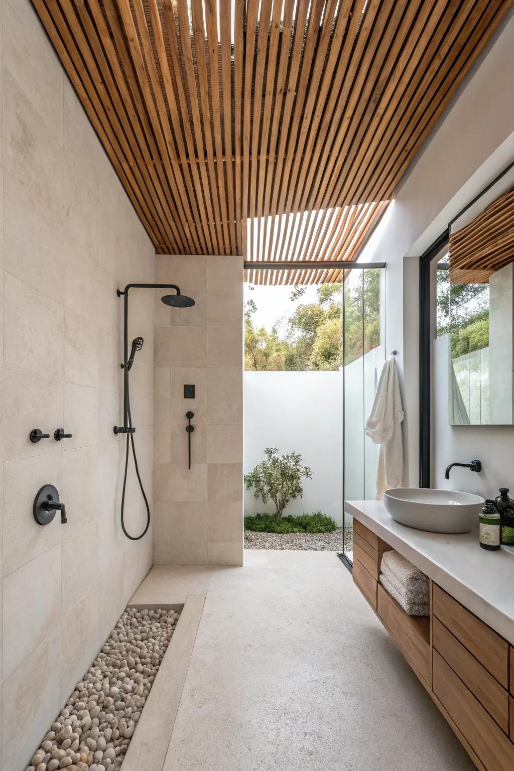 Timber strips add an inviting touch to any shower space.