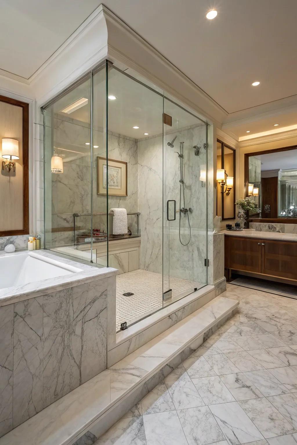 Granite shower curbs imbue an element of refinement and coherence into any bathroom scheme.