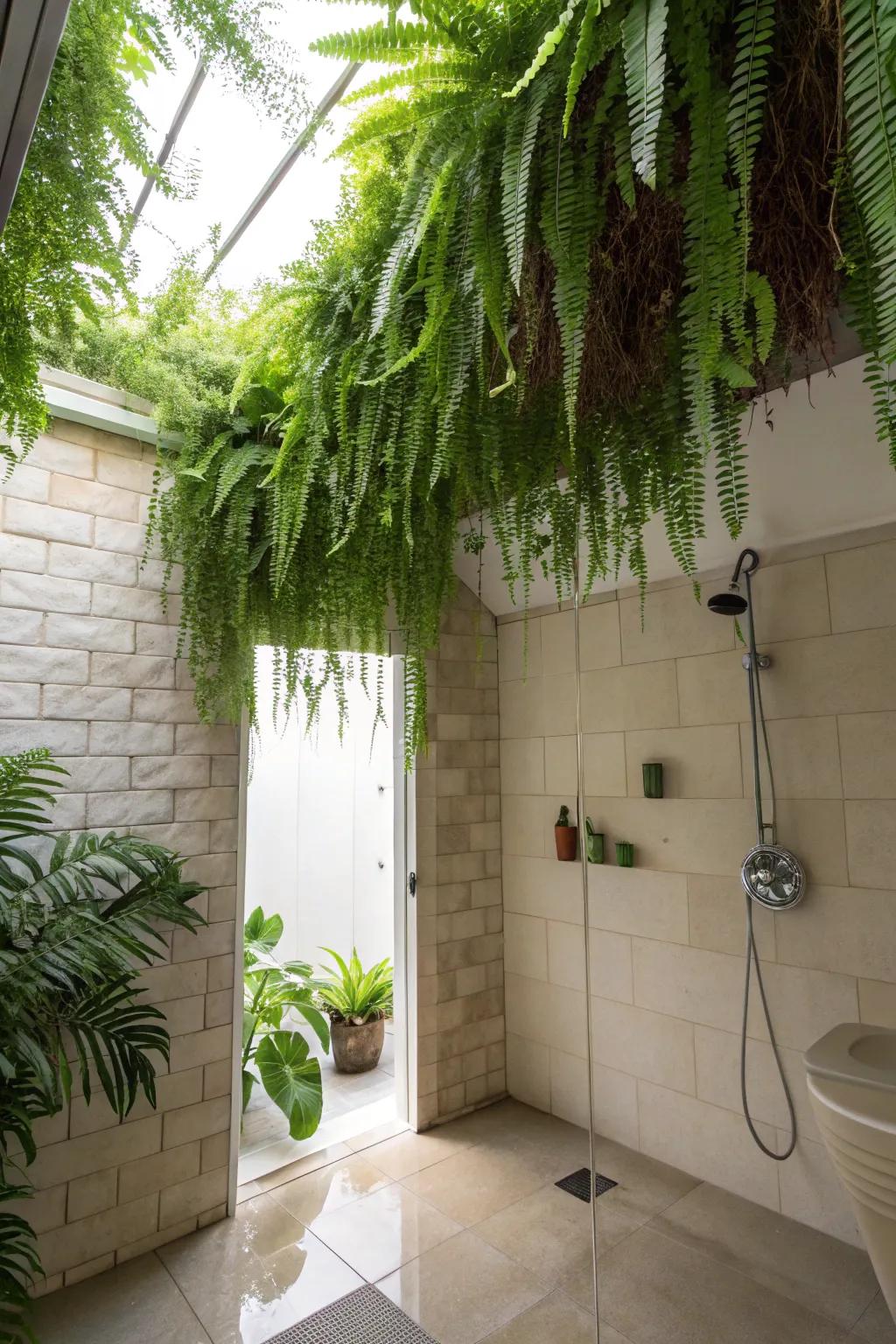 Form a canopy of ferns to craft a vibrant shower atmosphere.