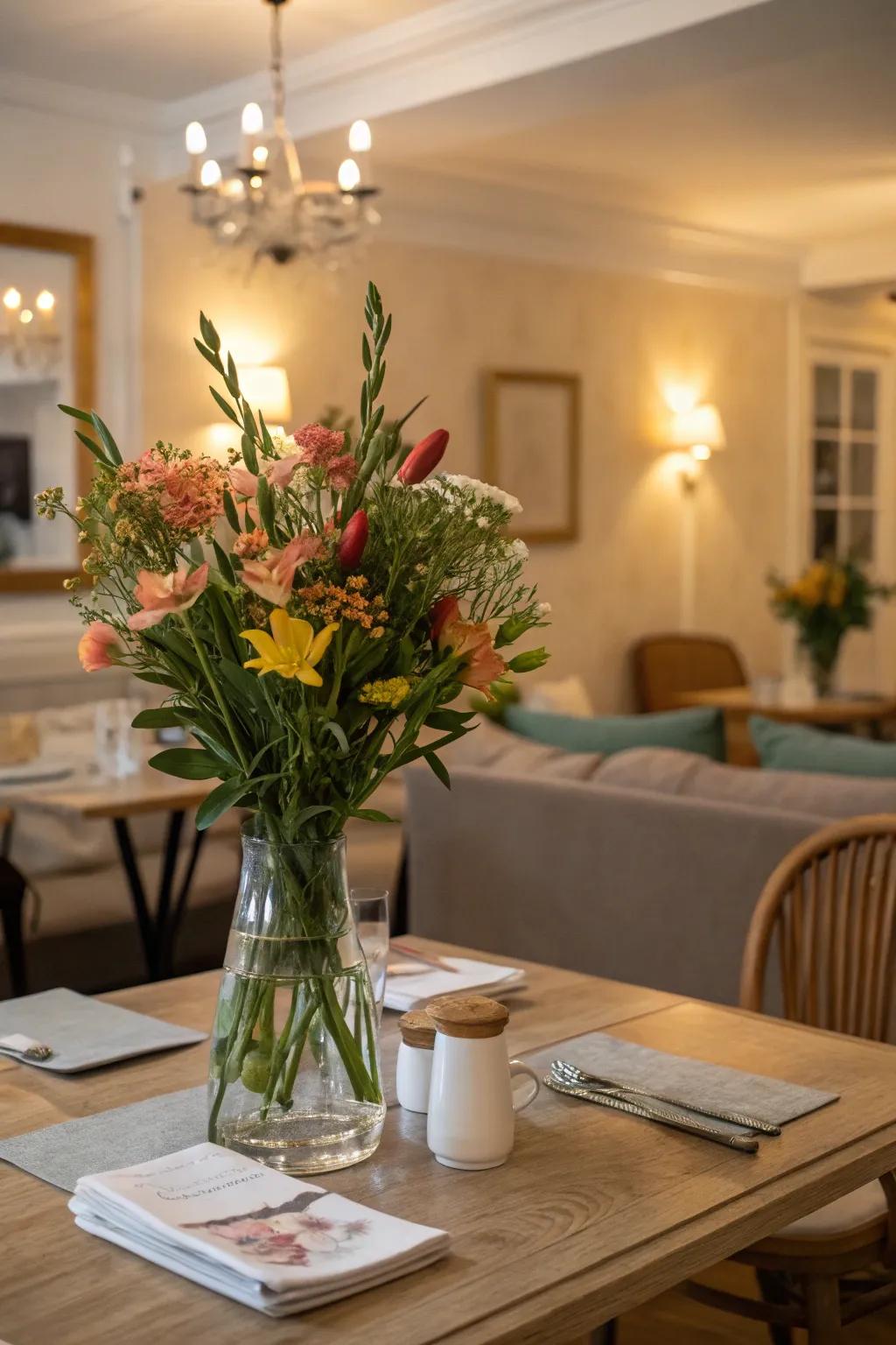A simple vase arrangement brings a touch of class to the table.