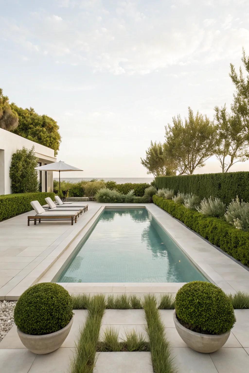 A minimalist poolside design that emphasizes simplicity and elegance.