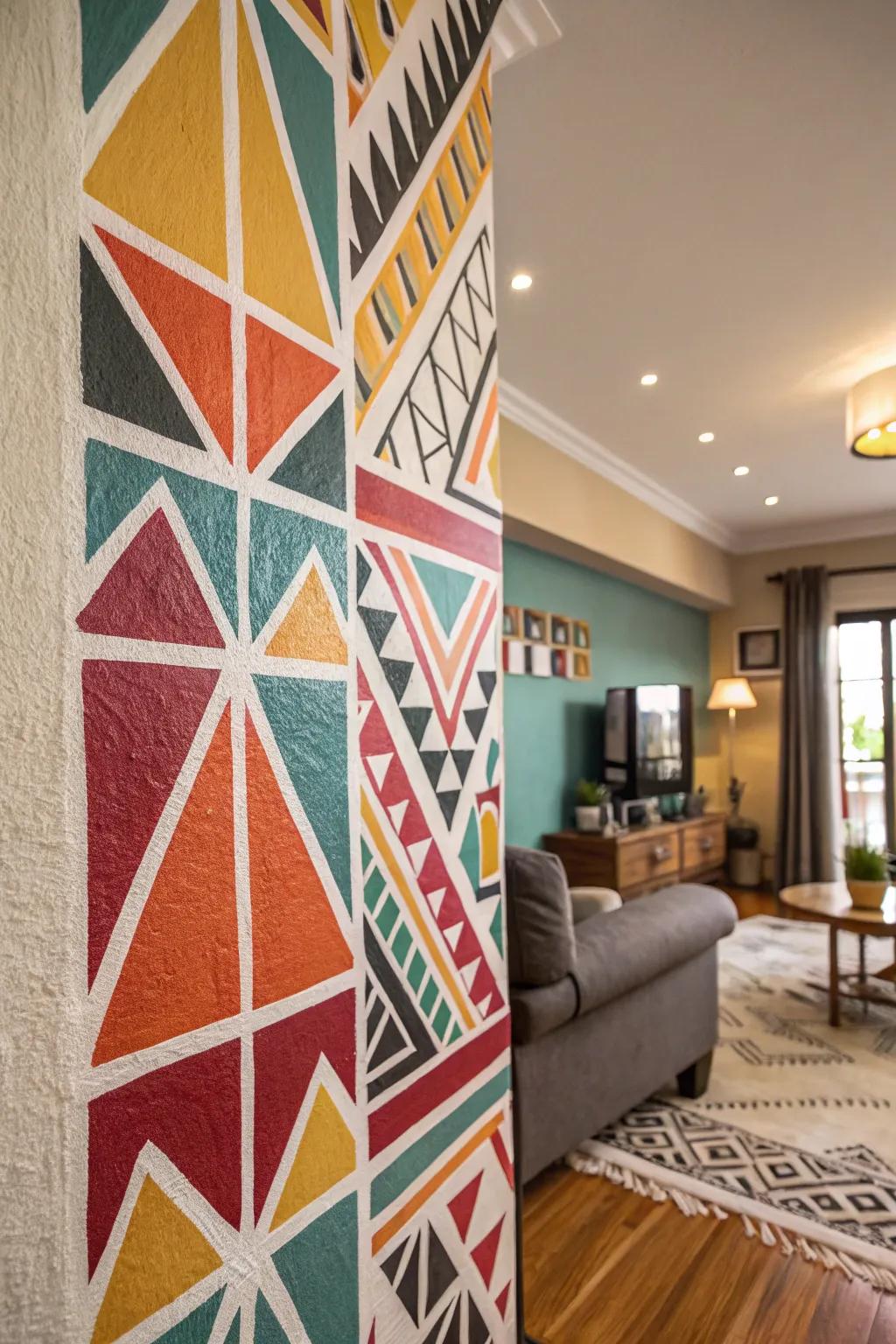 Geometric patterns lend a modern edge to your living room walls.