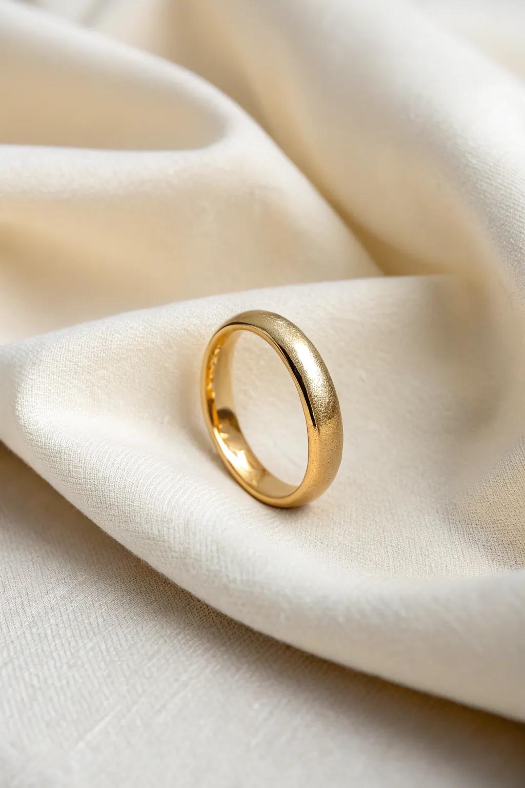 An elegant and timeless minimalist gold band resting gracefully on a smooth material.