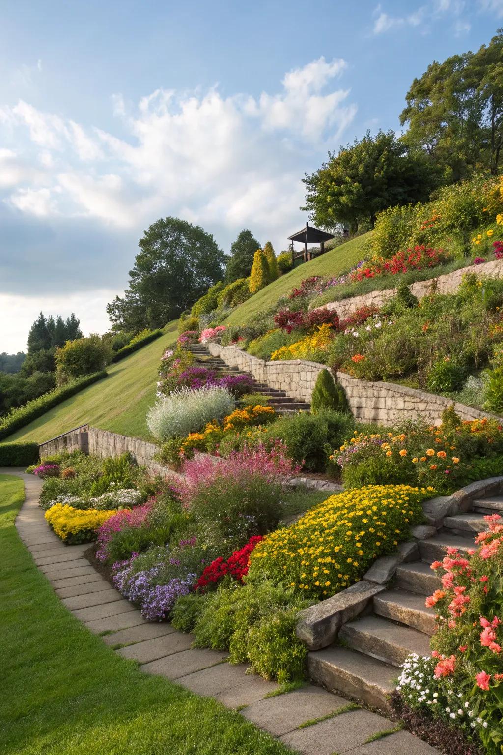 Tiered gardens give a sense of dimension and organization to this lovely gradient.