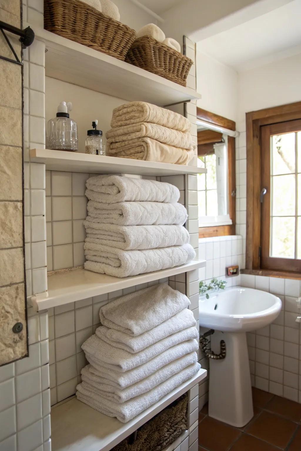 Take full advantage of wall space with fashionable shelves.