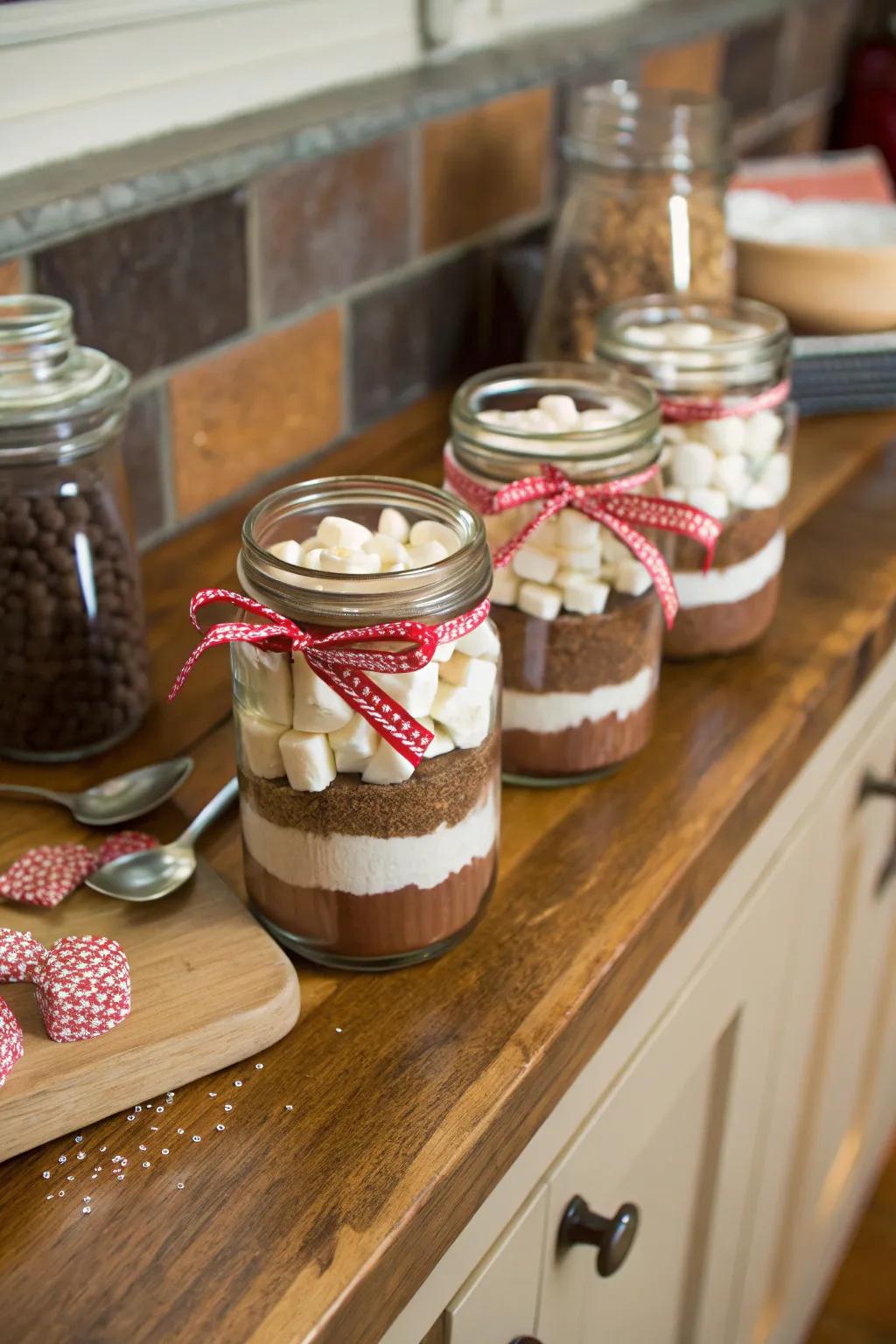 Wonderful homemade cocoa mix presented in a jar.