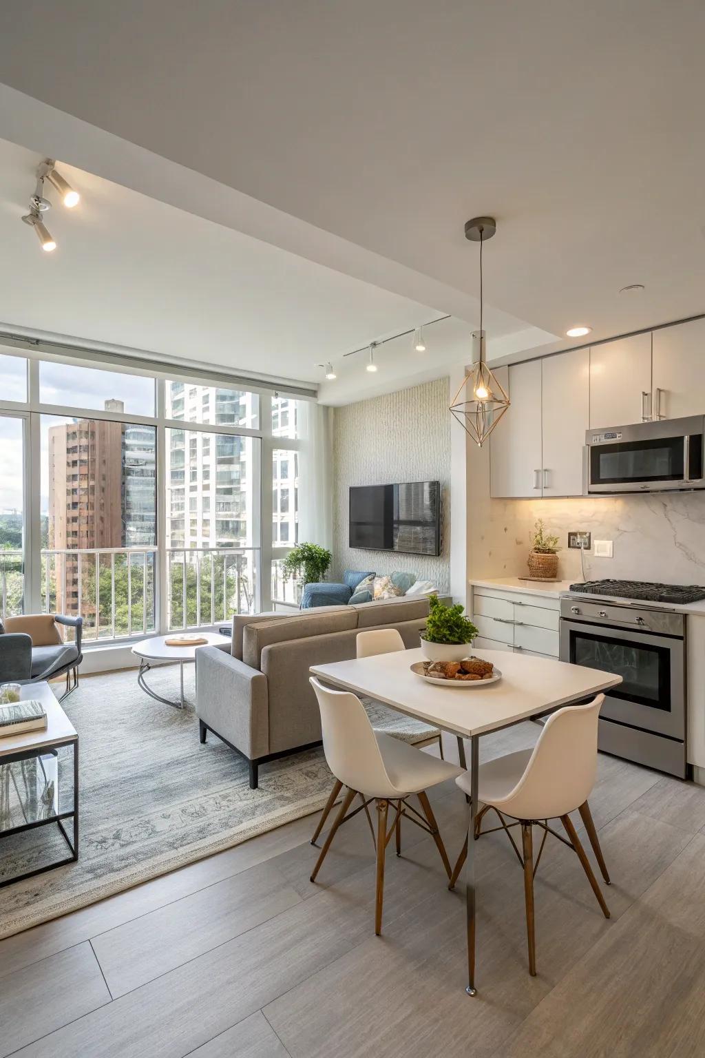 Open layouts give the illusion of more space in smaller condos.