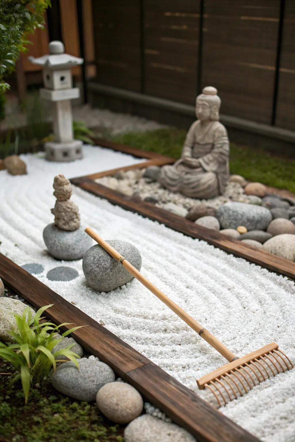 A tranquil mini Zen garden nestled in a nook.