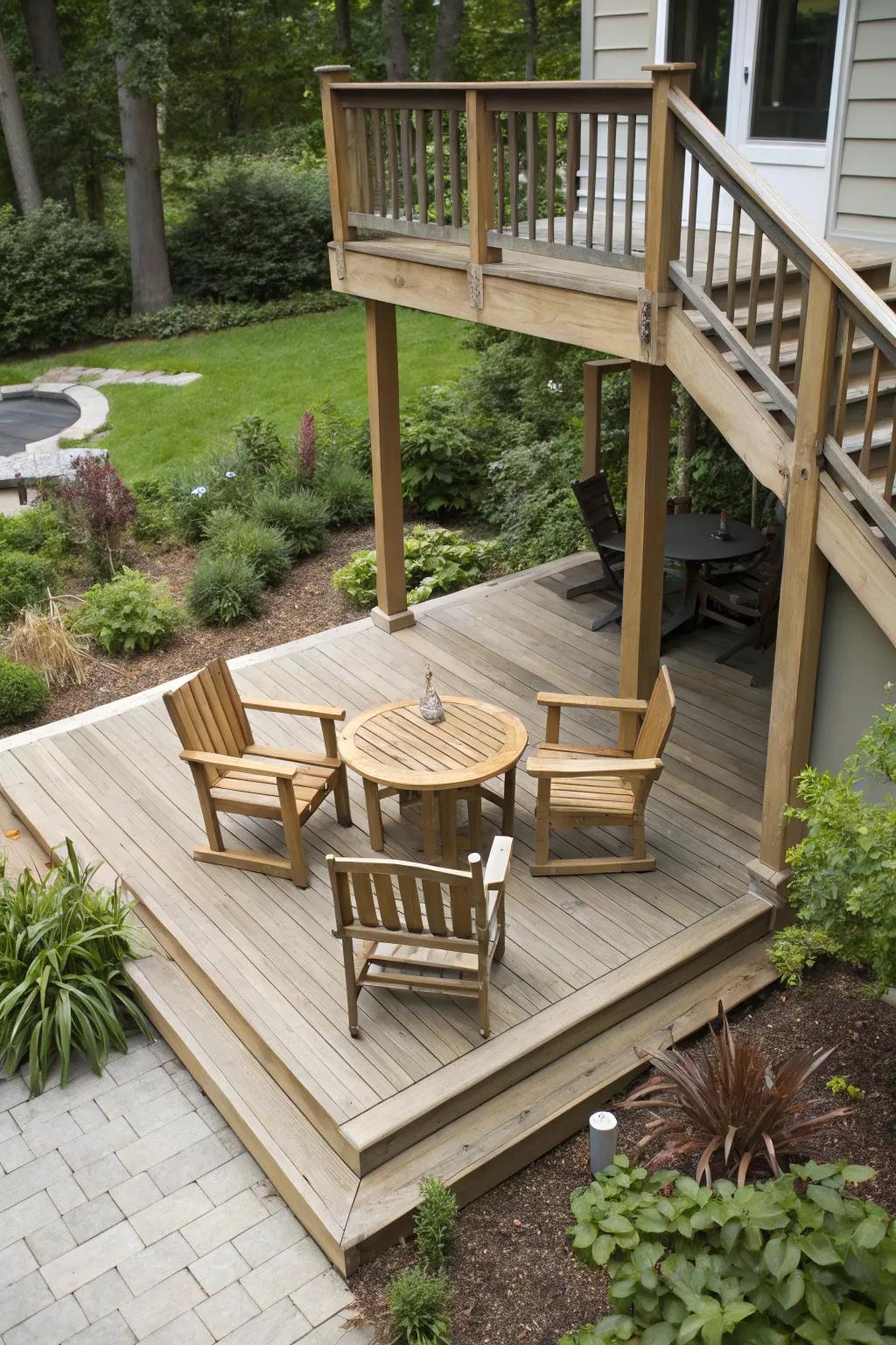 Multi-level decks enhance the functionality and appeal of compact areas.